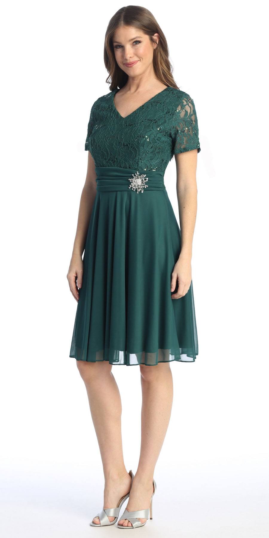 CLEARANCE - Celavie 6320S Knee Length Dress With Short Sleeves (Size L) by DiscountDressShop