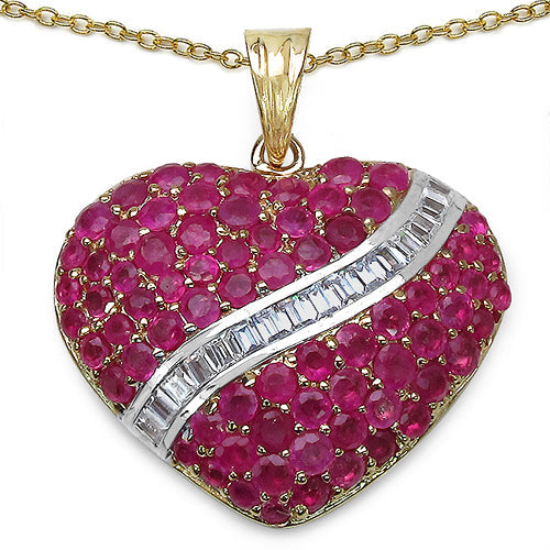 14K Yellow Gold Plated 4.67 Carat Genuine Ruby & White Topaz .925 Sterling Silver Pendant DestGlow