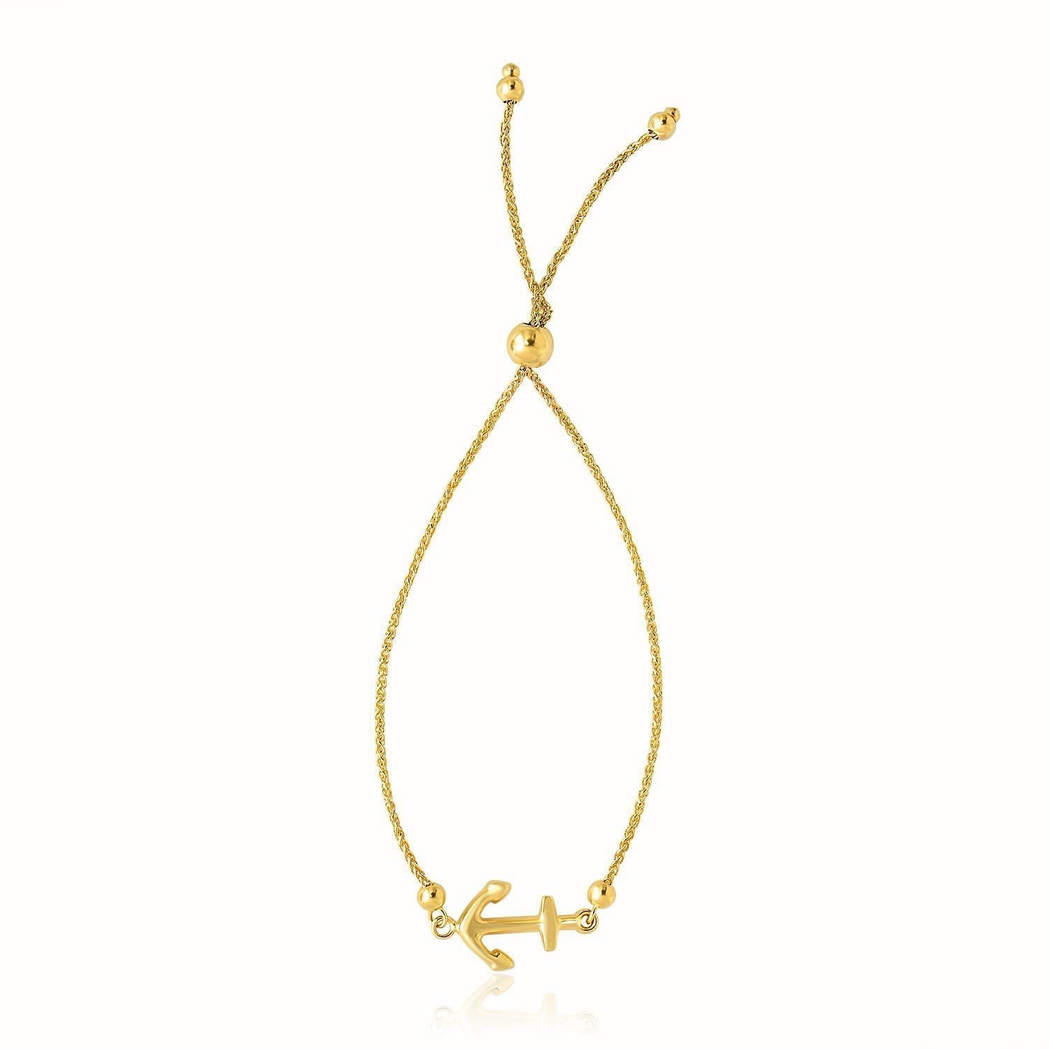14k Yellow Gold Anchor Design Adjustable Lariat Bracelet DestGlow