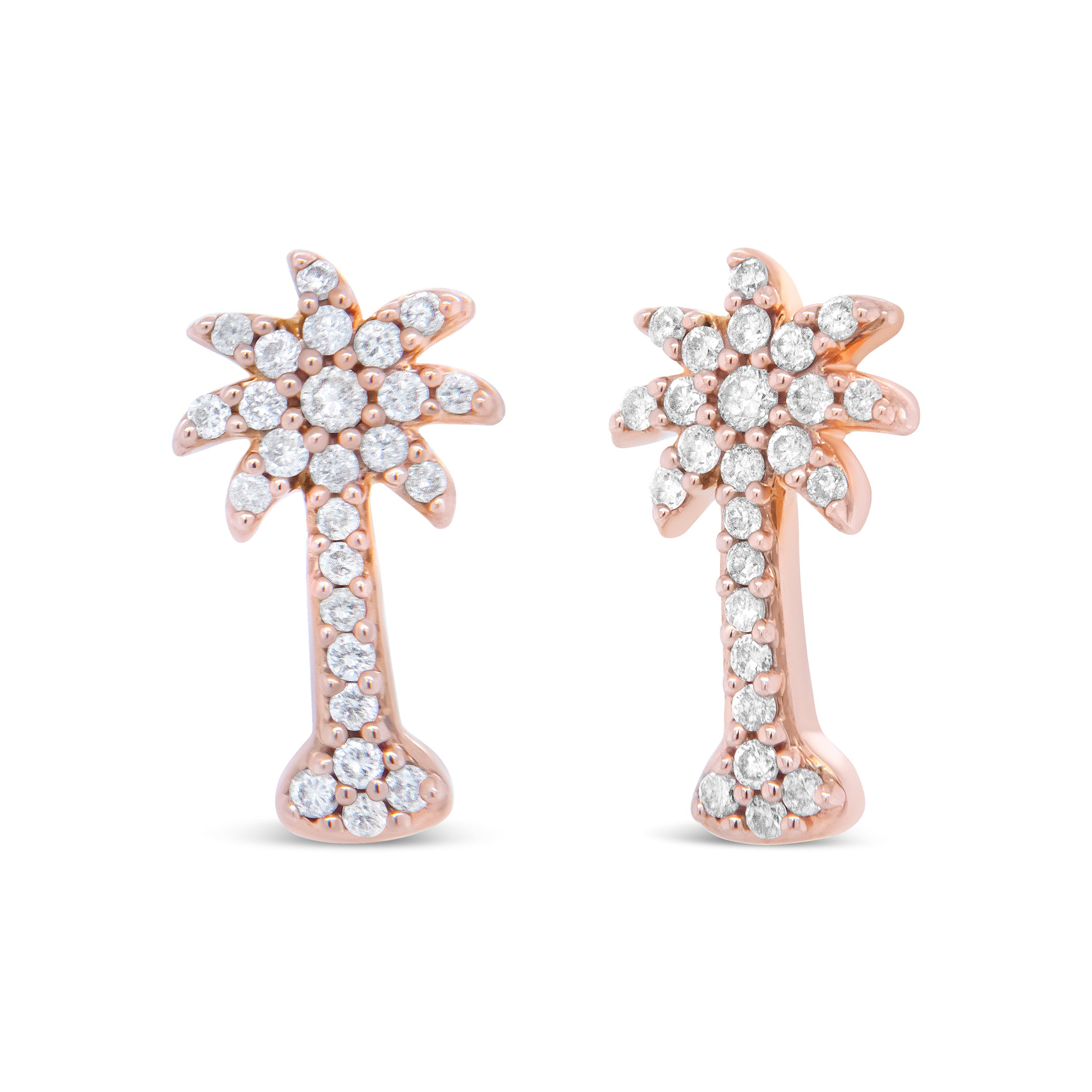 10K Rose Gold 1/4 Cttw Diamond Palm Tree Push Back Stud Earrings (H-I Color, I1-I2 Clarity) by Bids.com