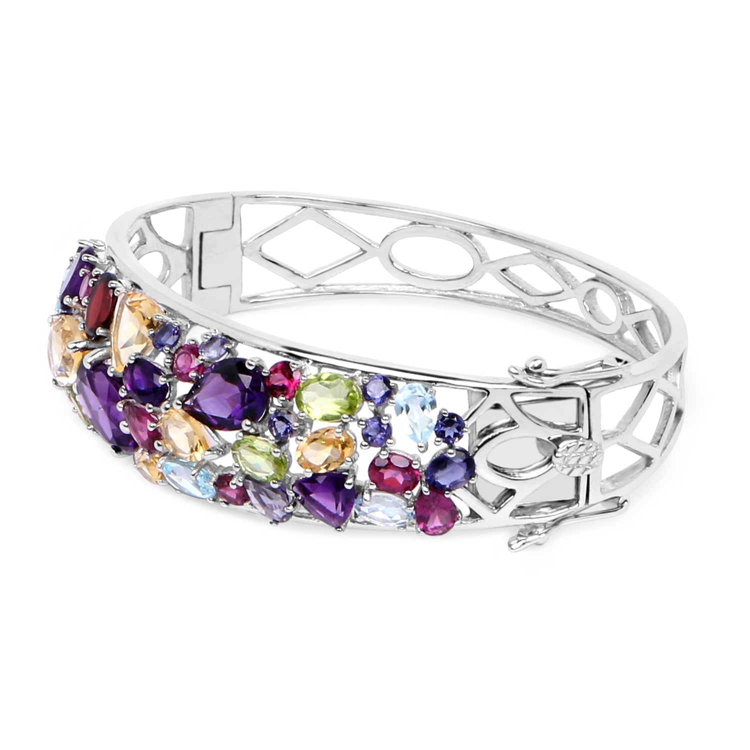 21.17 Carat Genuine Multi Stones .925 Sterling Silver Bangle DestGlow