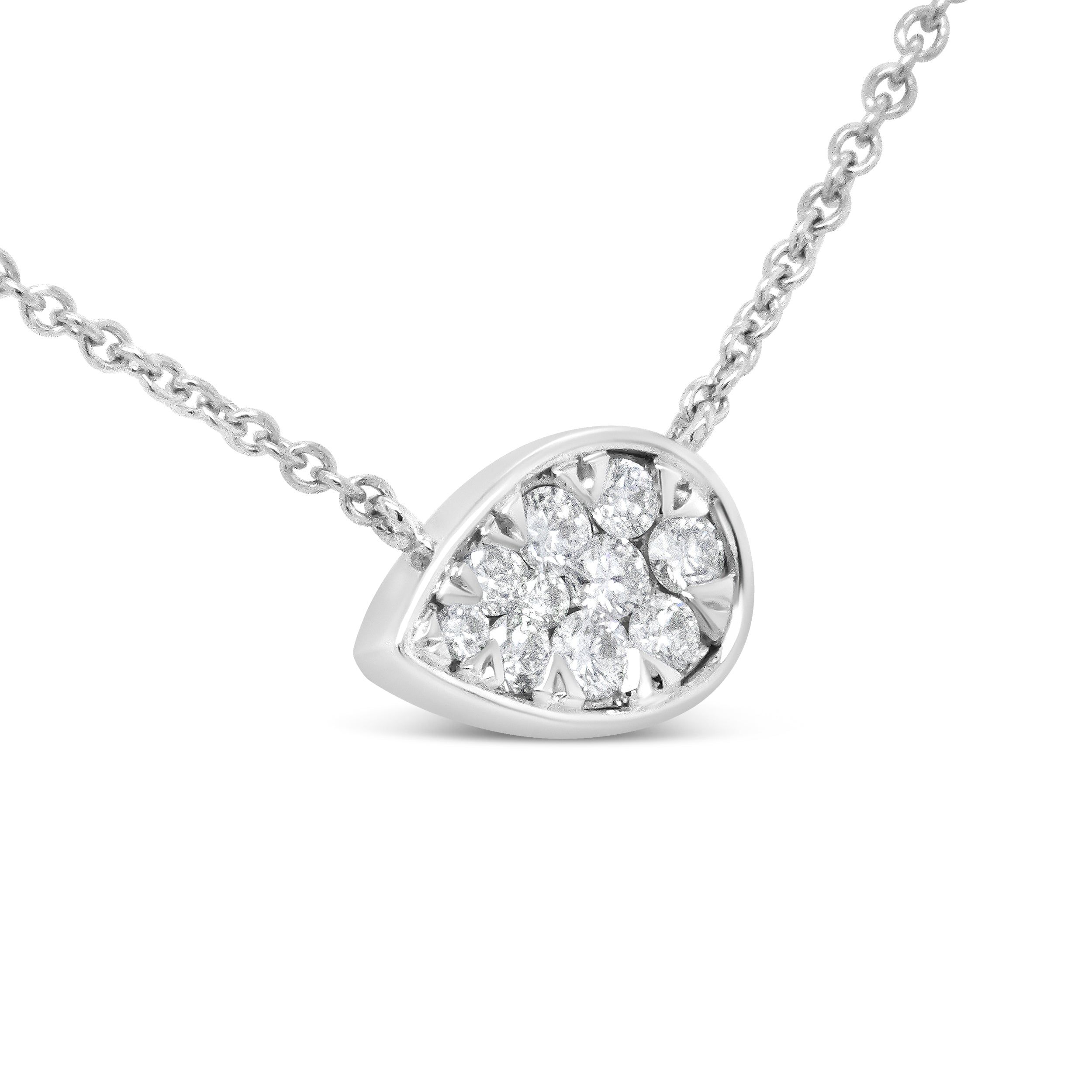 14K White Gold 1/4 Cttw Round Diamond Composite Teardrop Shape 18" Pendant Necklace - (G-H Color, SI2-I1 Clarity) DestGlow