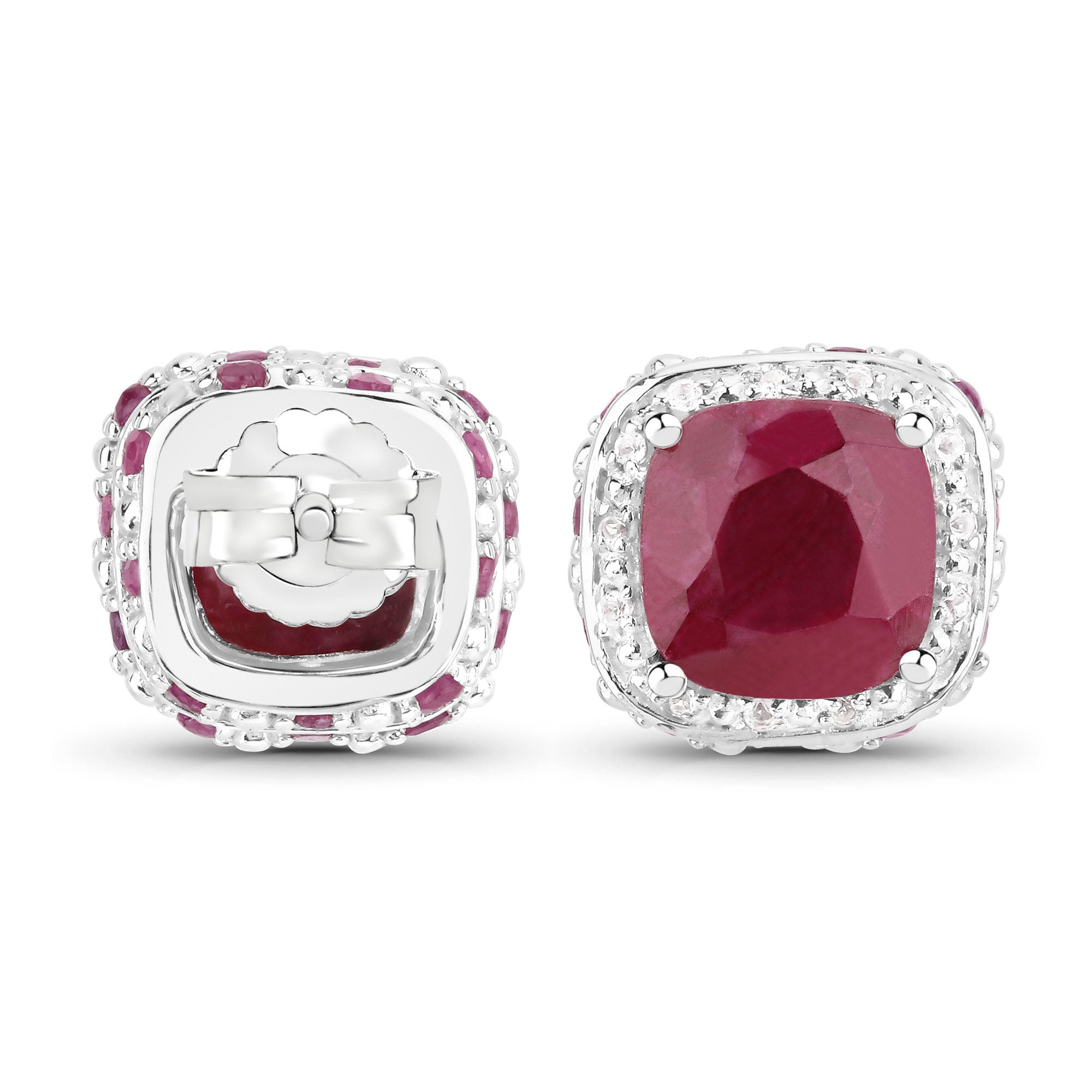 6.12 Carat Dyed Ruby, Ruby and White Topaz .925 Sterling Silver Earrings by Bids.com