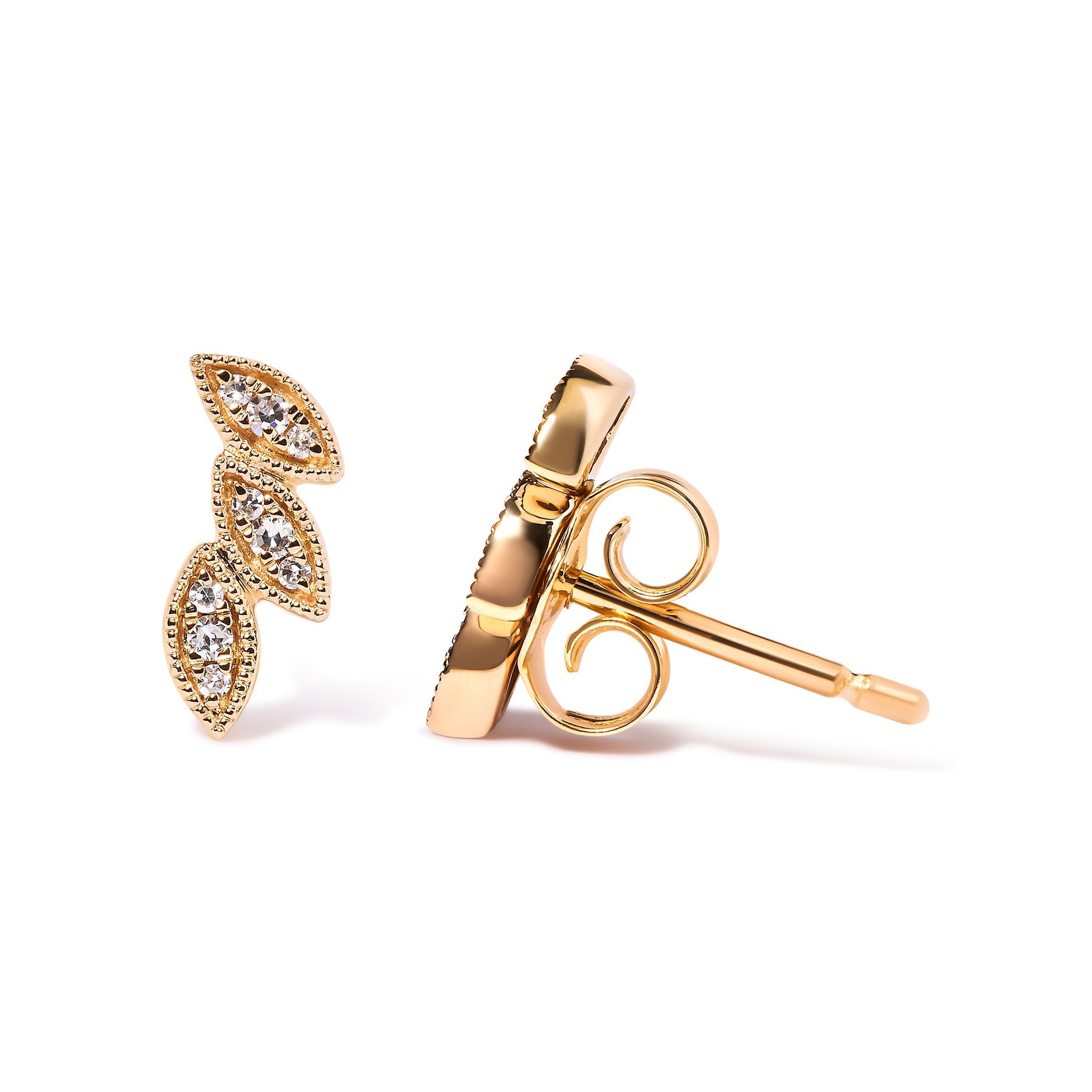 10K Yellow Gold 1/10 Cttw Diamond Triple Leaf Stud Earring (H-I Color, I1-I2 Clarity) by Bids.com