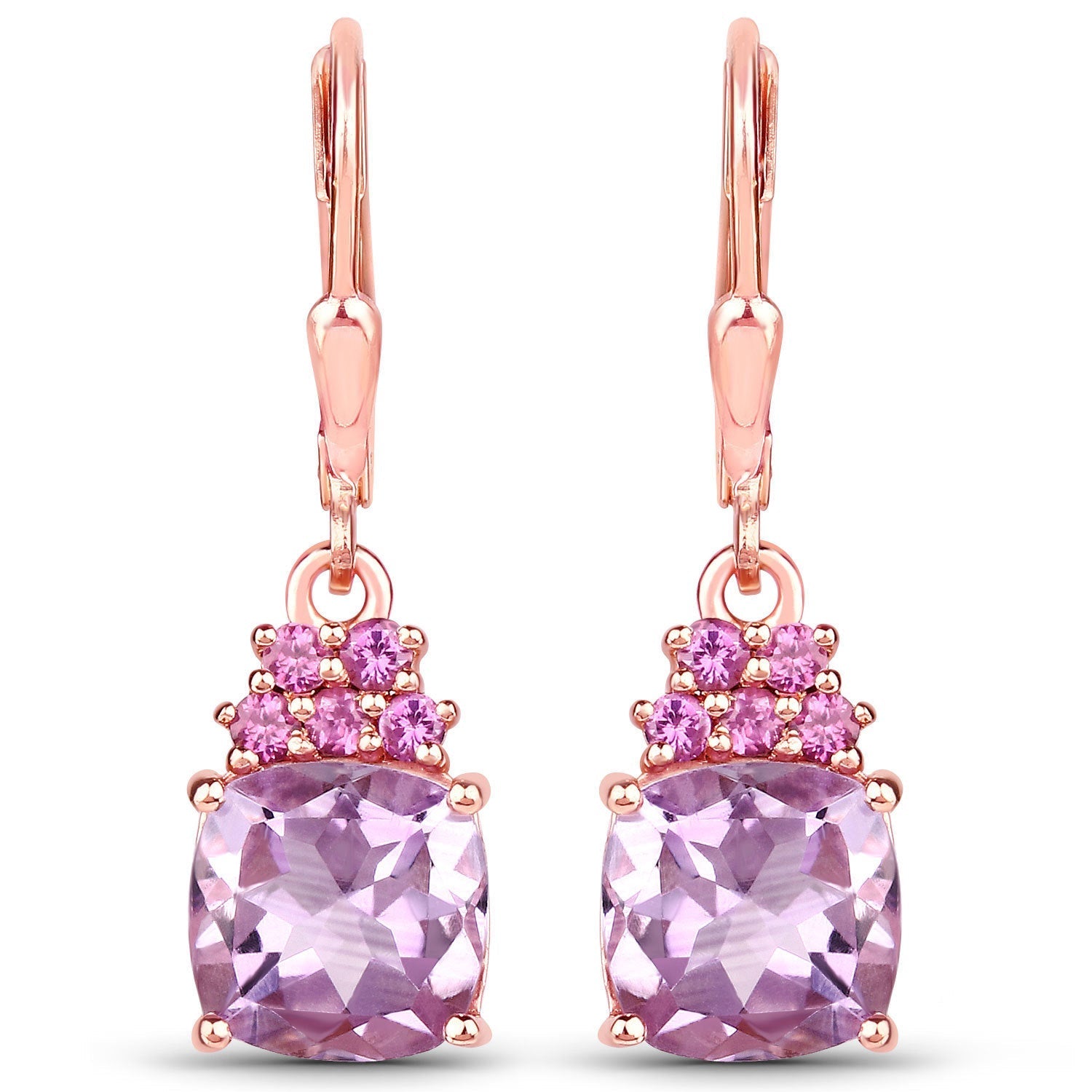 4.90 Carat Genuine Pink Amethyst and Rhodolite .925 Sterling Silver Earrings DestGlow