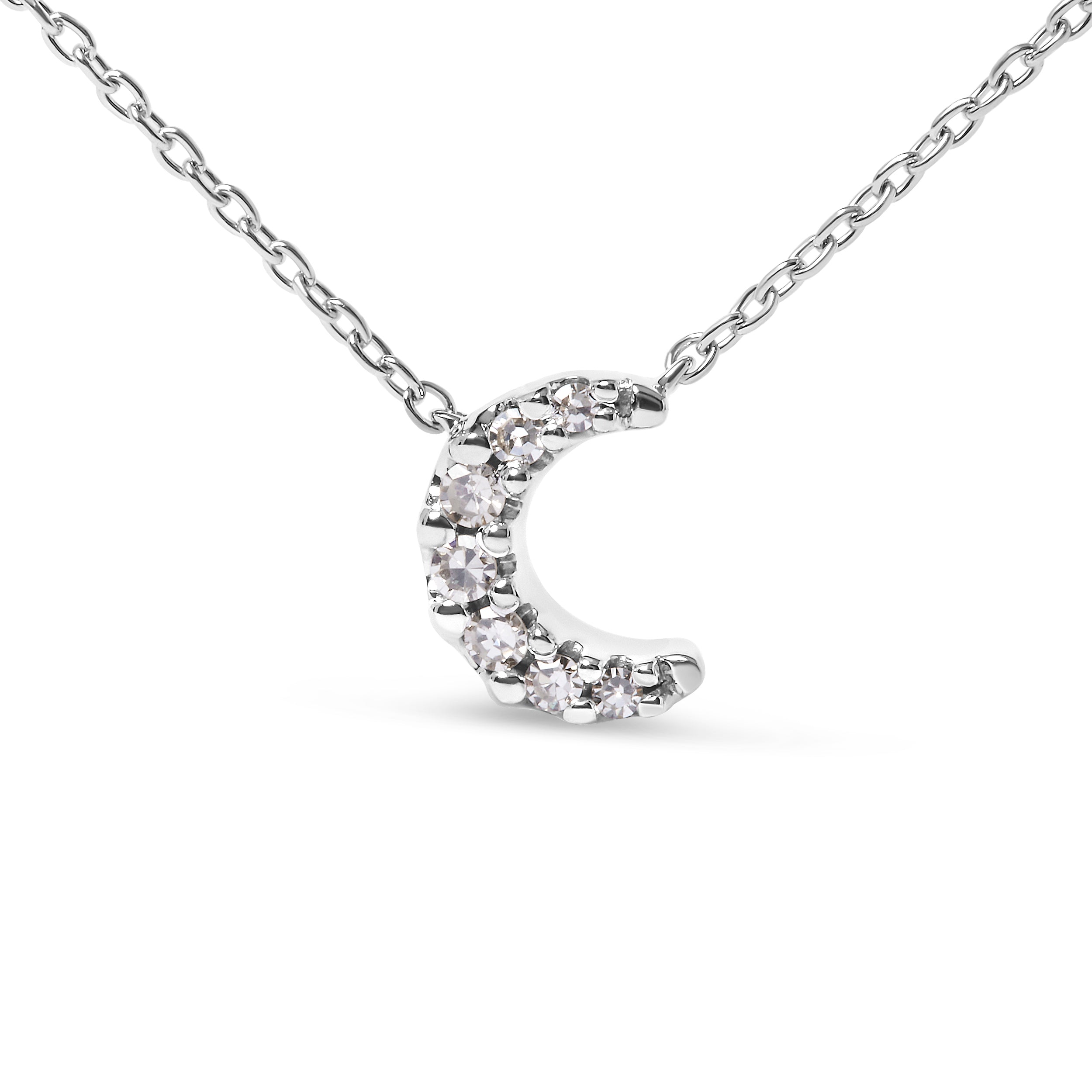 10K White Gold Diamond Accented Crescent Moon Shaped 18" Inch Pendant Necklace (H-I Color, I1-I2 Clarity) DestGlow