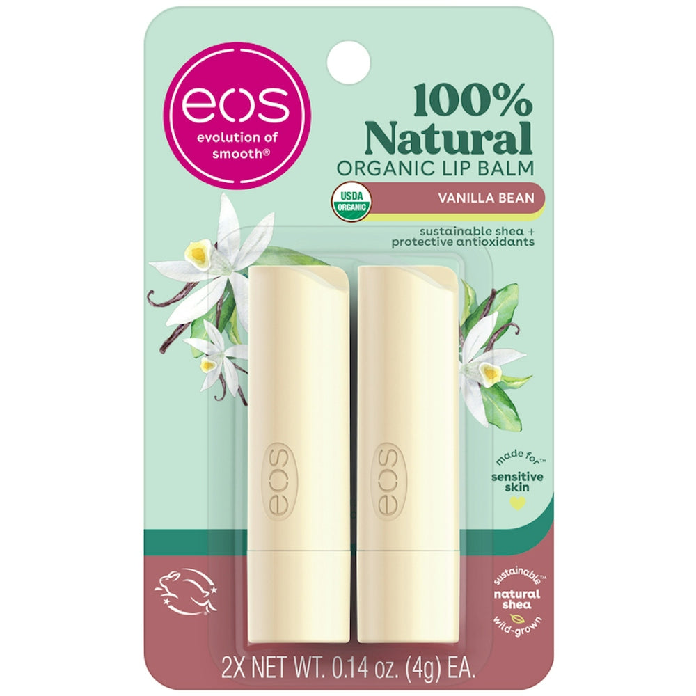 eos 100% Natural Organic Lip Balm - Vanilla Bean, 2-Pack (0.14 oz Sticks) by Pasteur Pharmacy