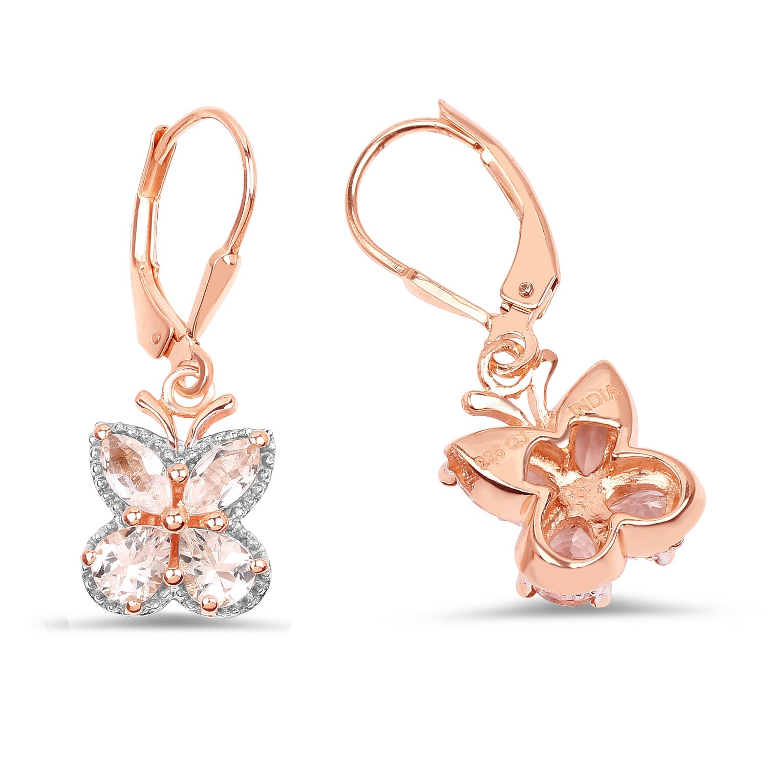 18K Rose Gold Plated 1.88 Carat Genuine Morganite .925 Sterling Silver Earrings DestGlow