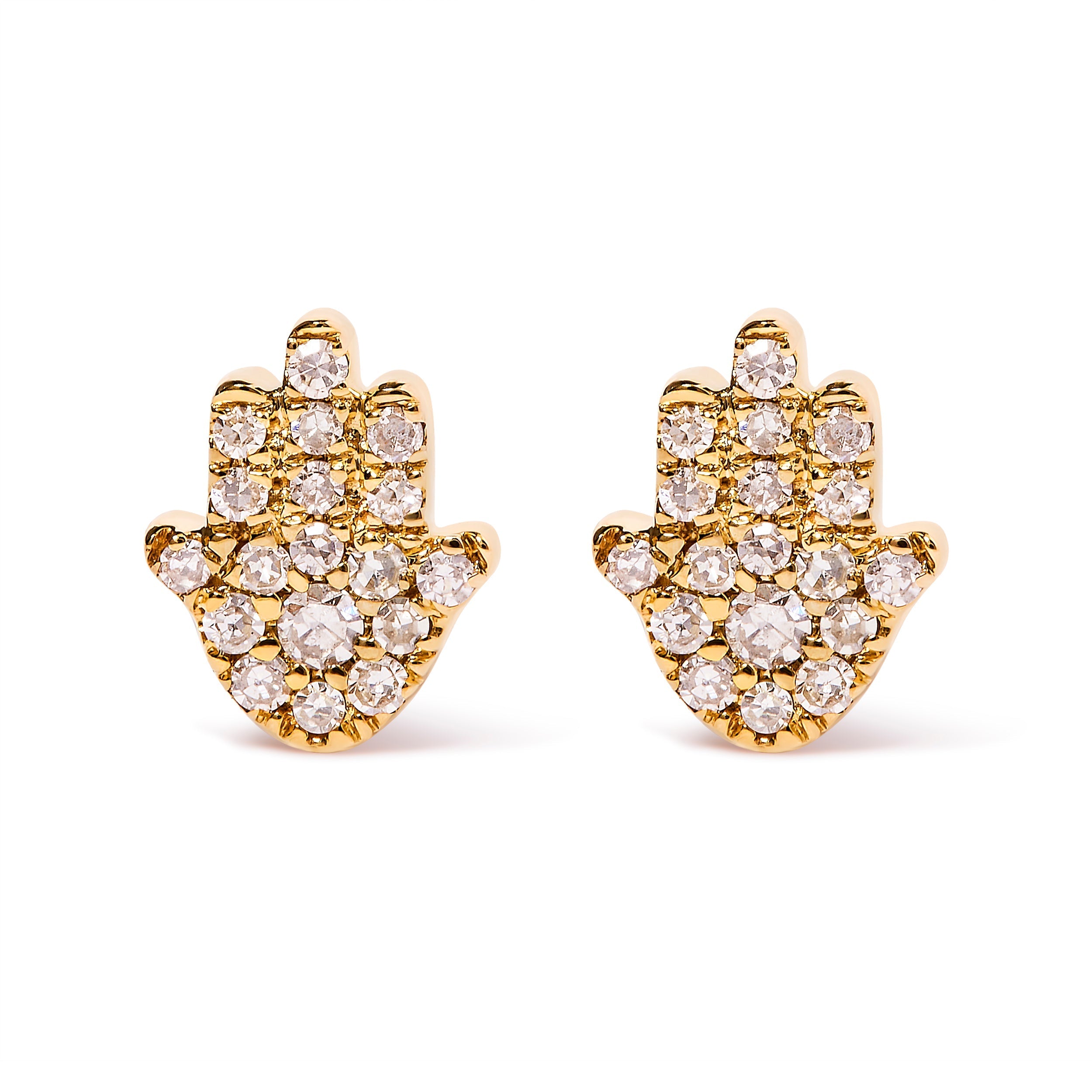 10K Yellow Gold Diamond Accented Hamsa Stud Earrings (H-I Color, I1-I2 Clarity) DestGlow