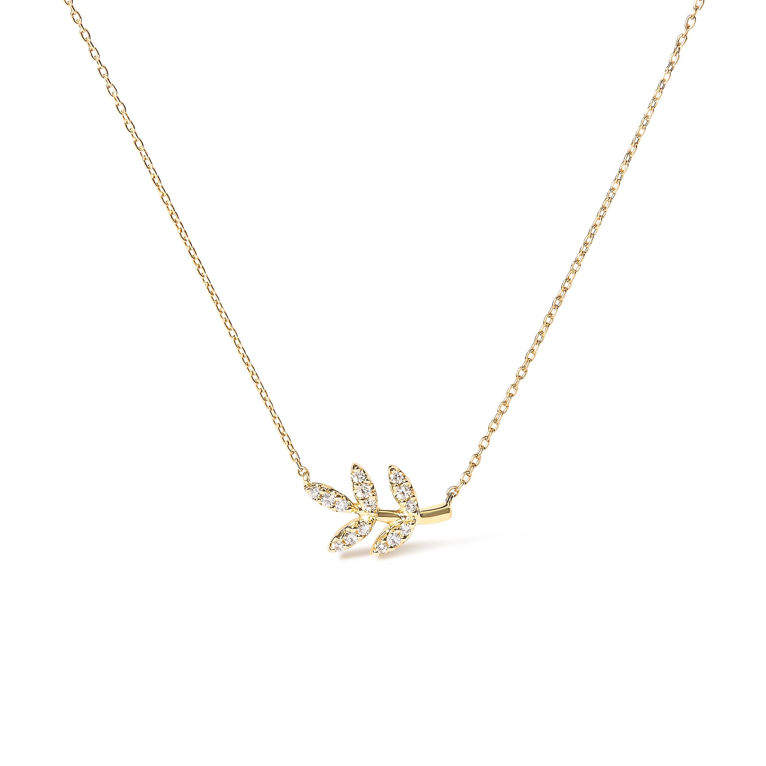 10K Yellow Gold 1/10 Cttw Diamond Leaf and Branch 18" Pendant Necklace (H-I Color, I1-I2 Clarity) DestGlow