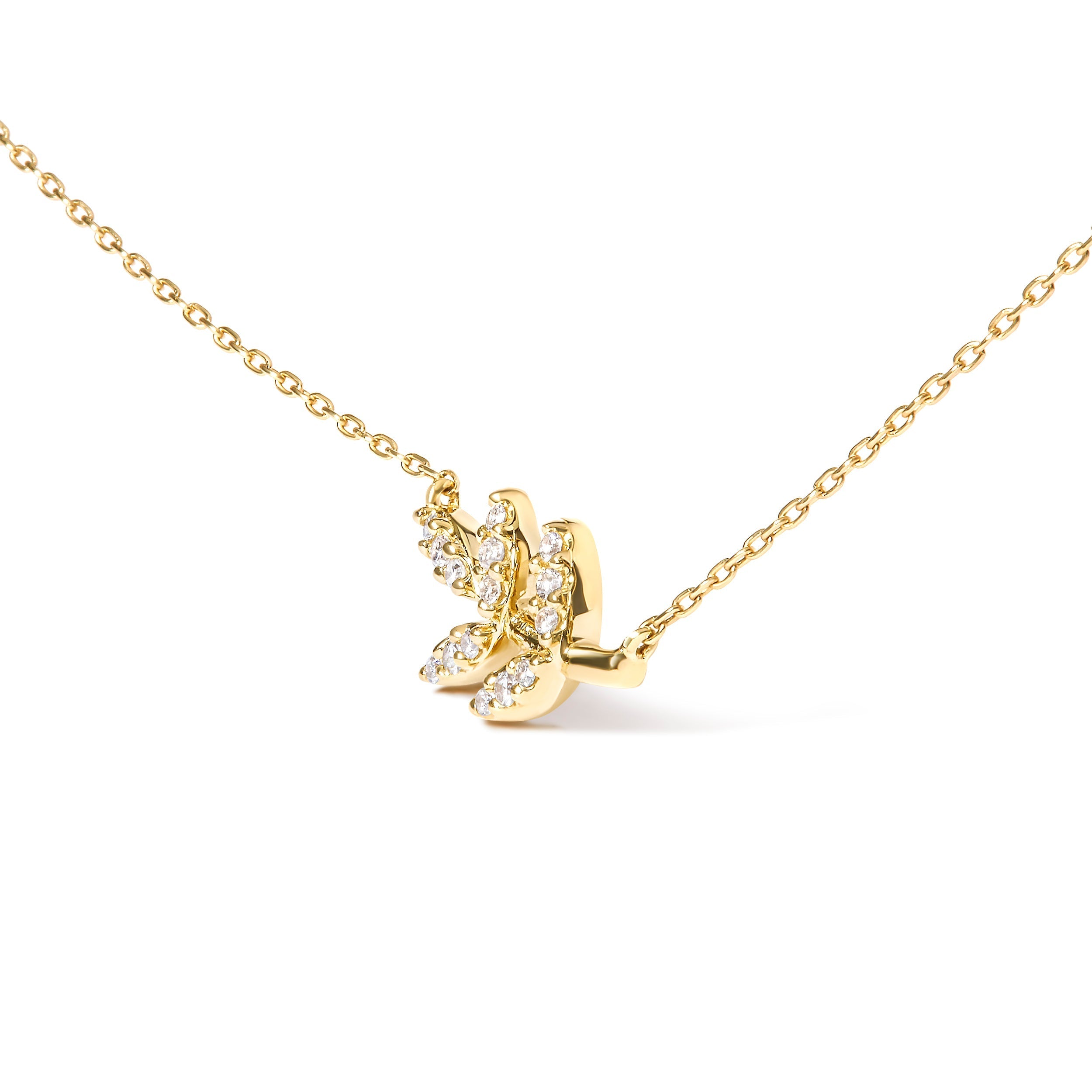 10K Yellow Gold 1/10 Cttw Diamond Leaf and Branch 18" Pendant Necklace (H-I Color, I1-I2 Clarity) DestGlow