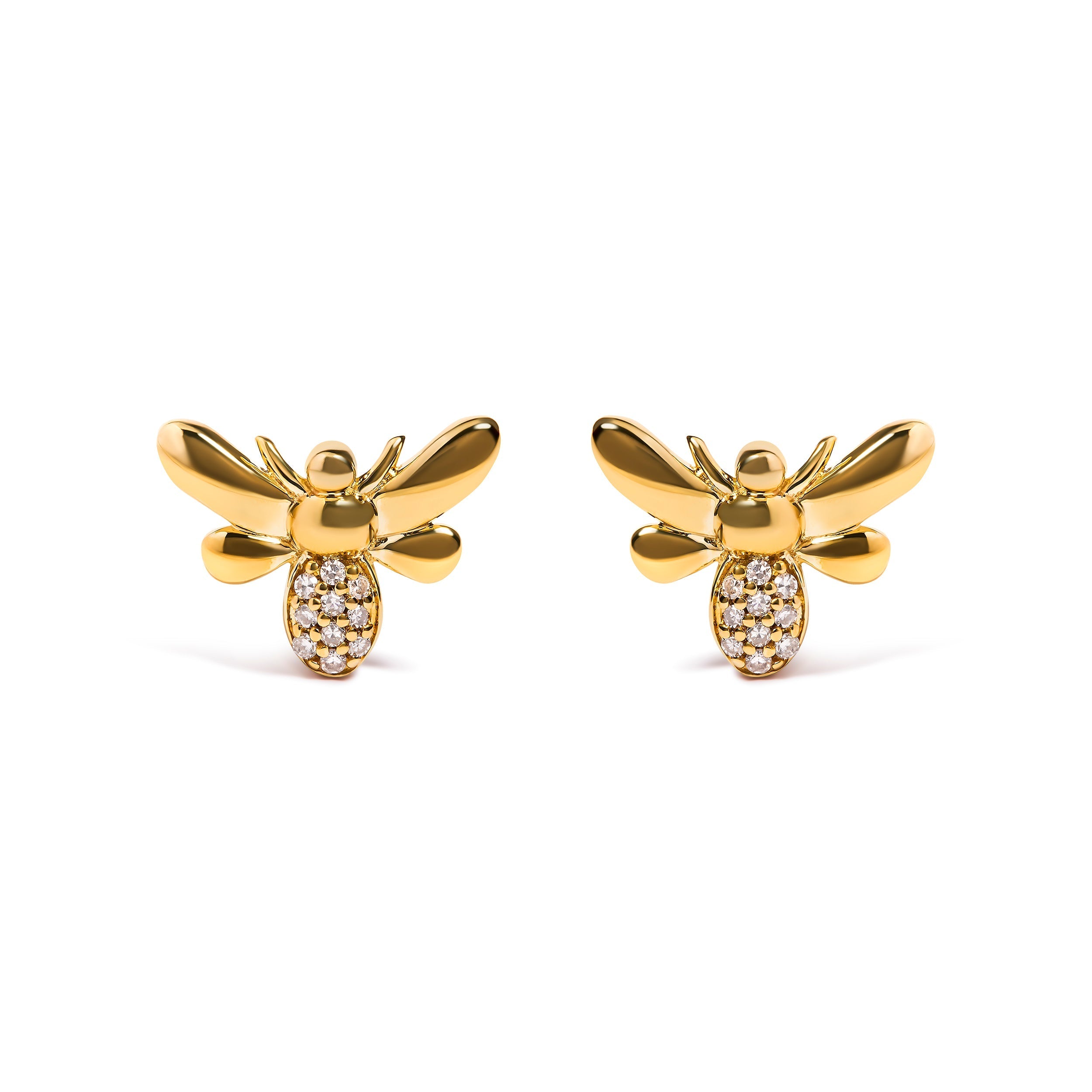10K Yellow Gold Diamond Accented Bumble Bee Stud Earring (H-I Color, I1-I2 Clarity) DestGlow