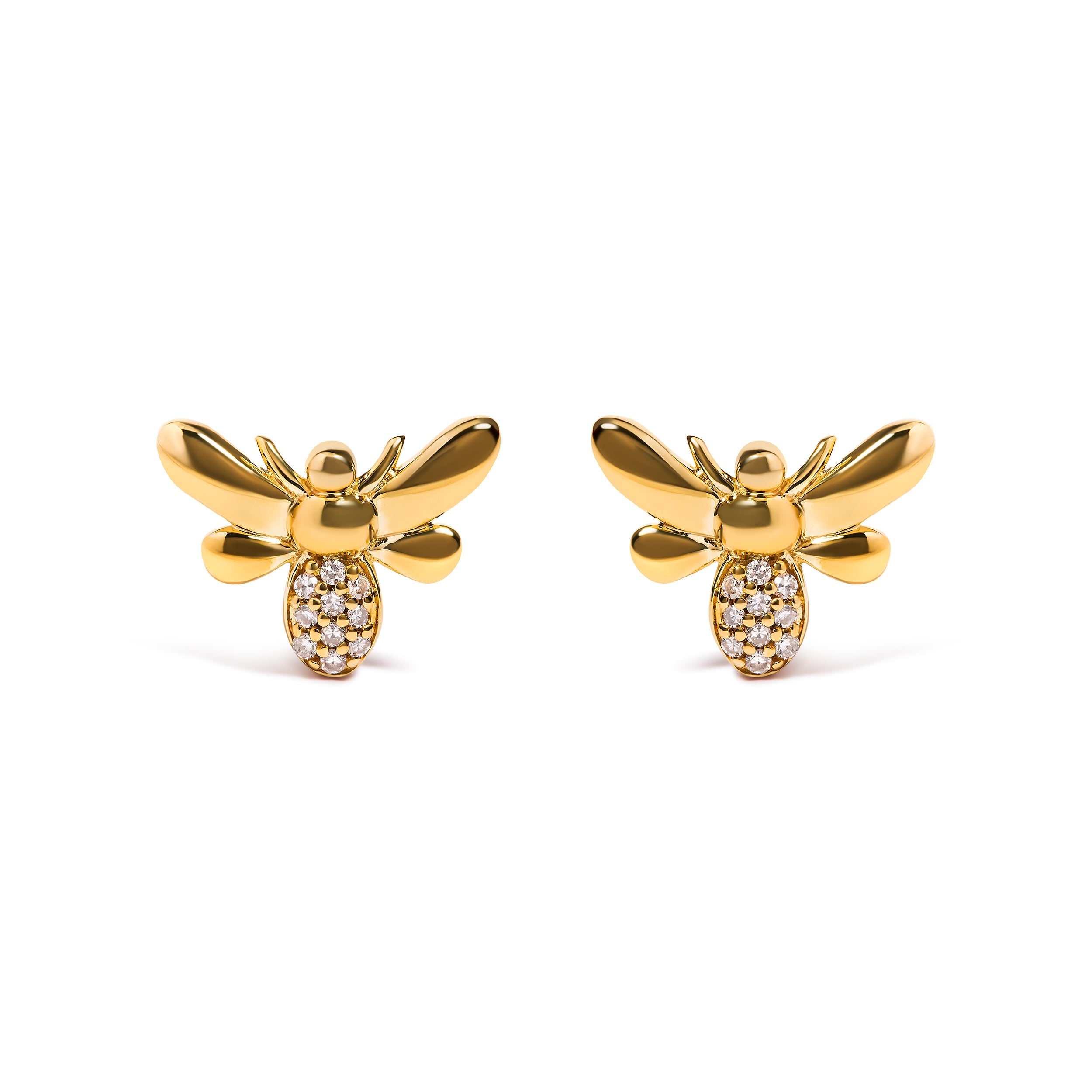 10K Yellow Gold Diamond Accented Bumble Bee Stud Earring (H-I Color, I1-I2 Clarity) by Bids.com