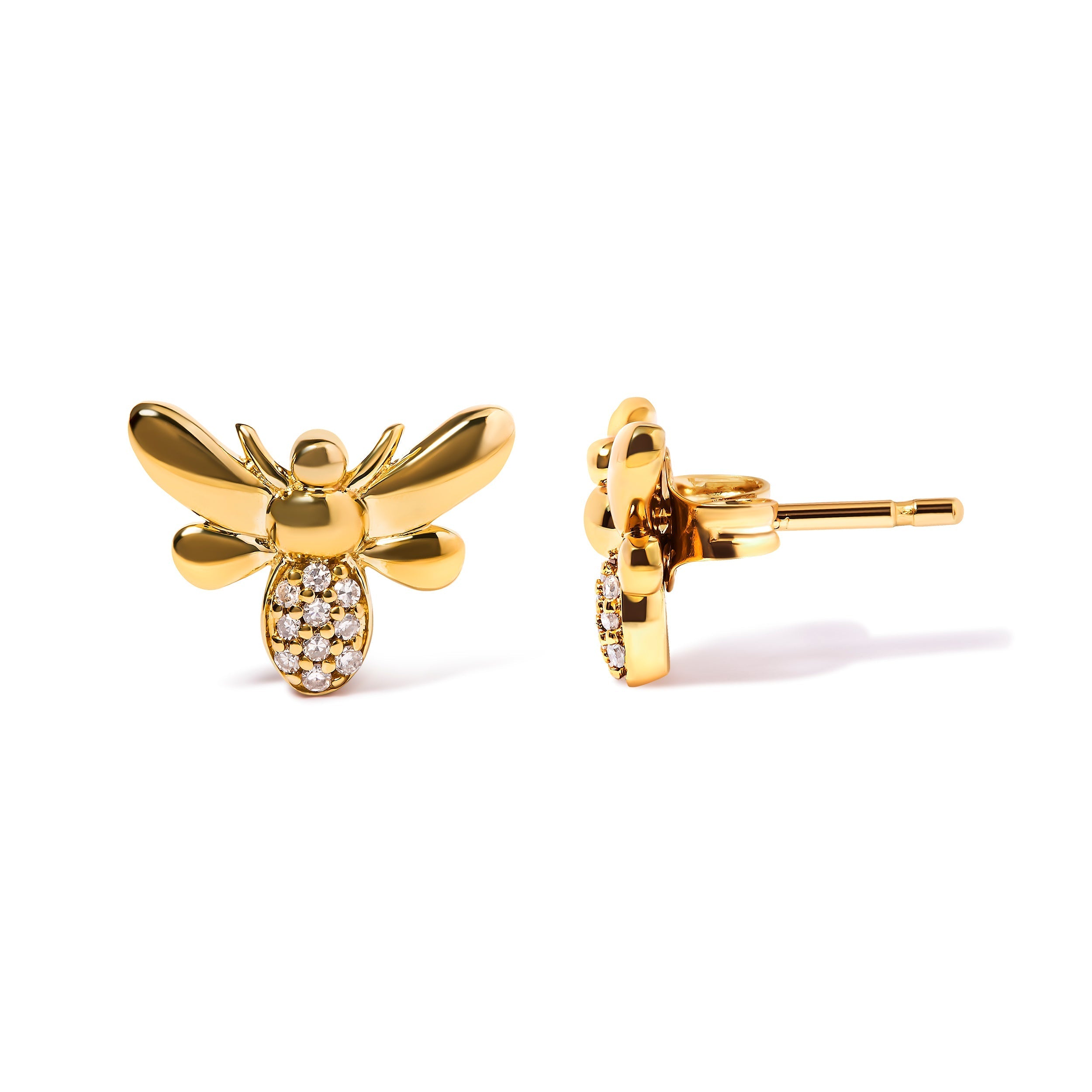 10K Yellow Gold Diamond Accented Bumble Bee Stud Earring (H-I Color, I1-I2 Clarity) DestGlow