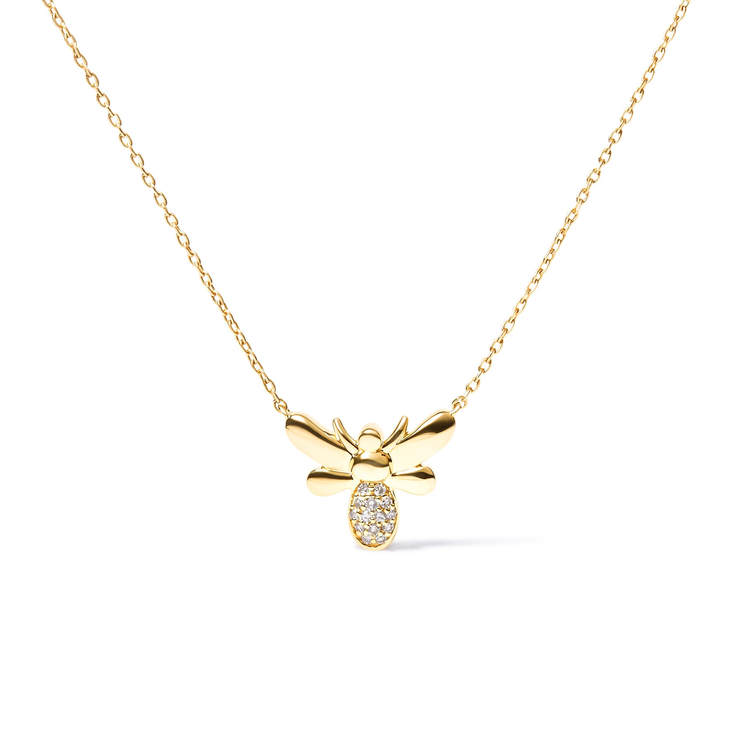 10K Yellow Gold Diamond Accented Bumble Bee Pendant 18" Inch Necklace (H-I Color, I1-I2 Clarity) DestGlow