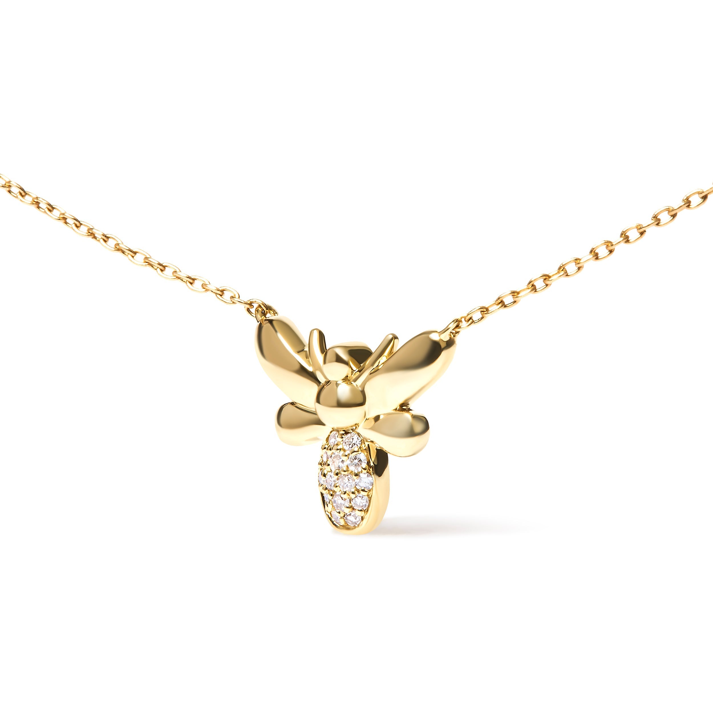 10K Yellow Gold Diamond Accented Bumble Bee Pendant 18" Inch Necklace (H-I Color, I1-I2 Clarity) DestGlow