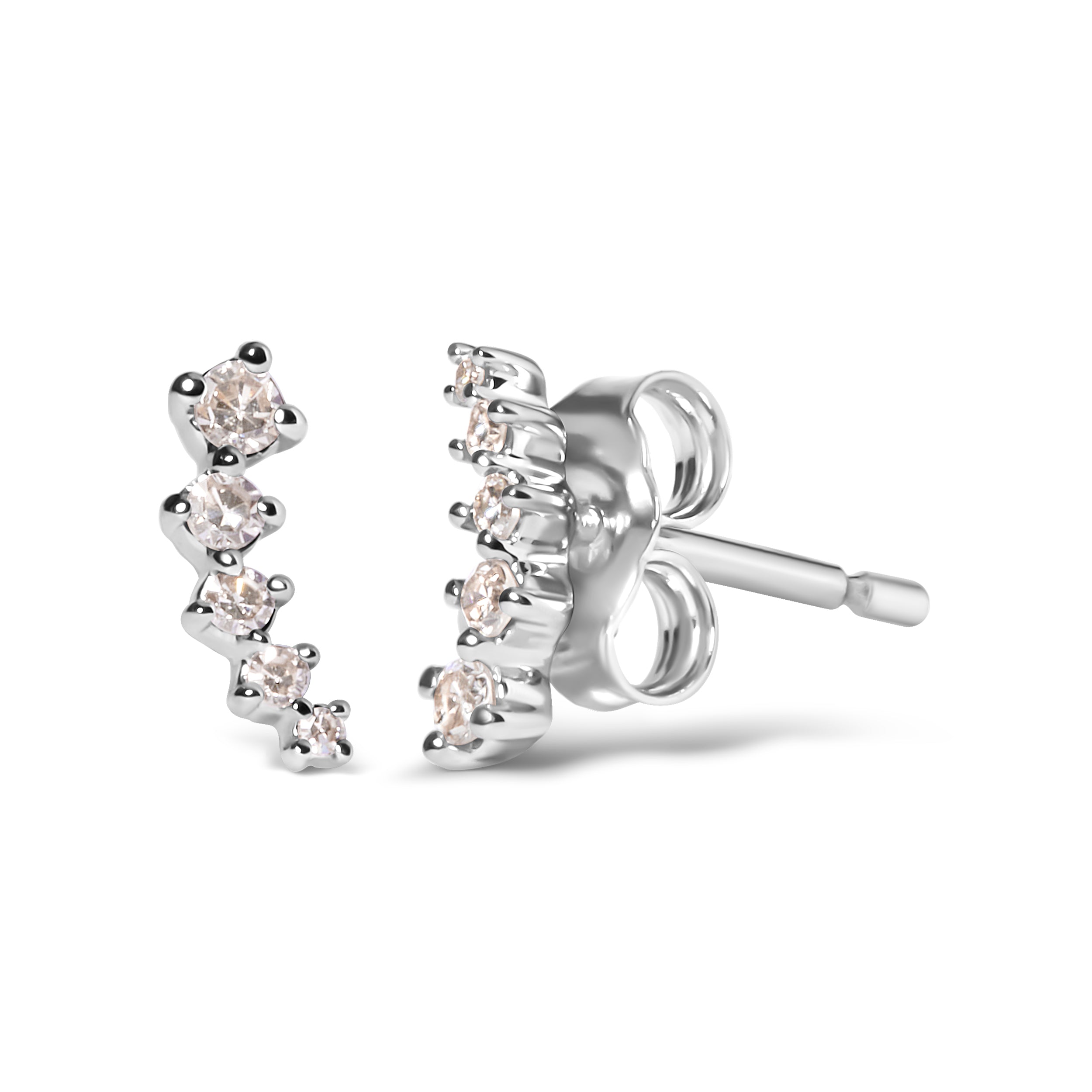 10K White Gold 1/10 Cttw Diamond Journey Style Climber Stud Earrings (H-I Color, I1-I2 Clarity) DestGlow