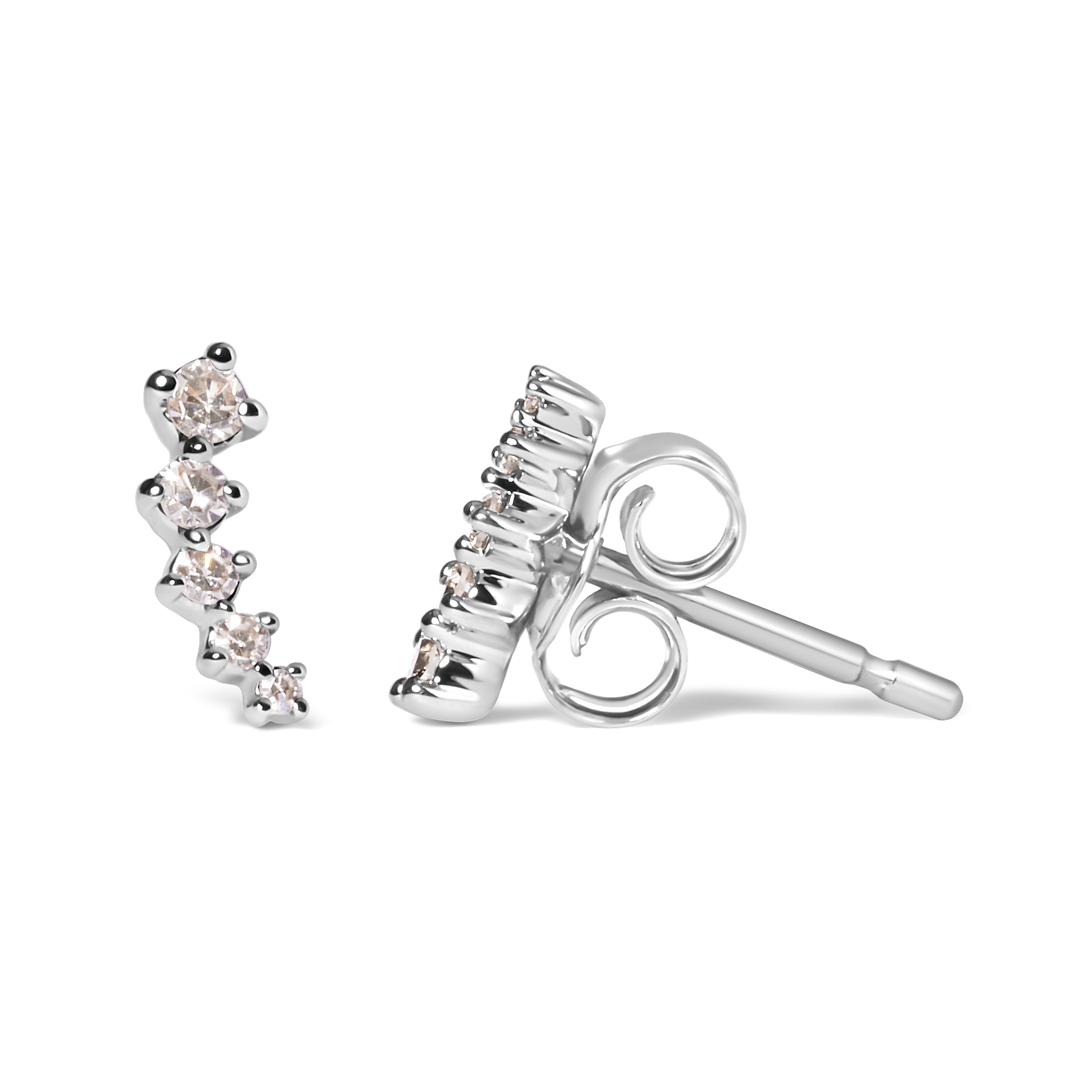 10K White Gold 1/10 Cttw Diamond Journey Style Climber Stud Earrings (H-I Color, I1-I2 Clarity) DestGlow