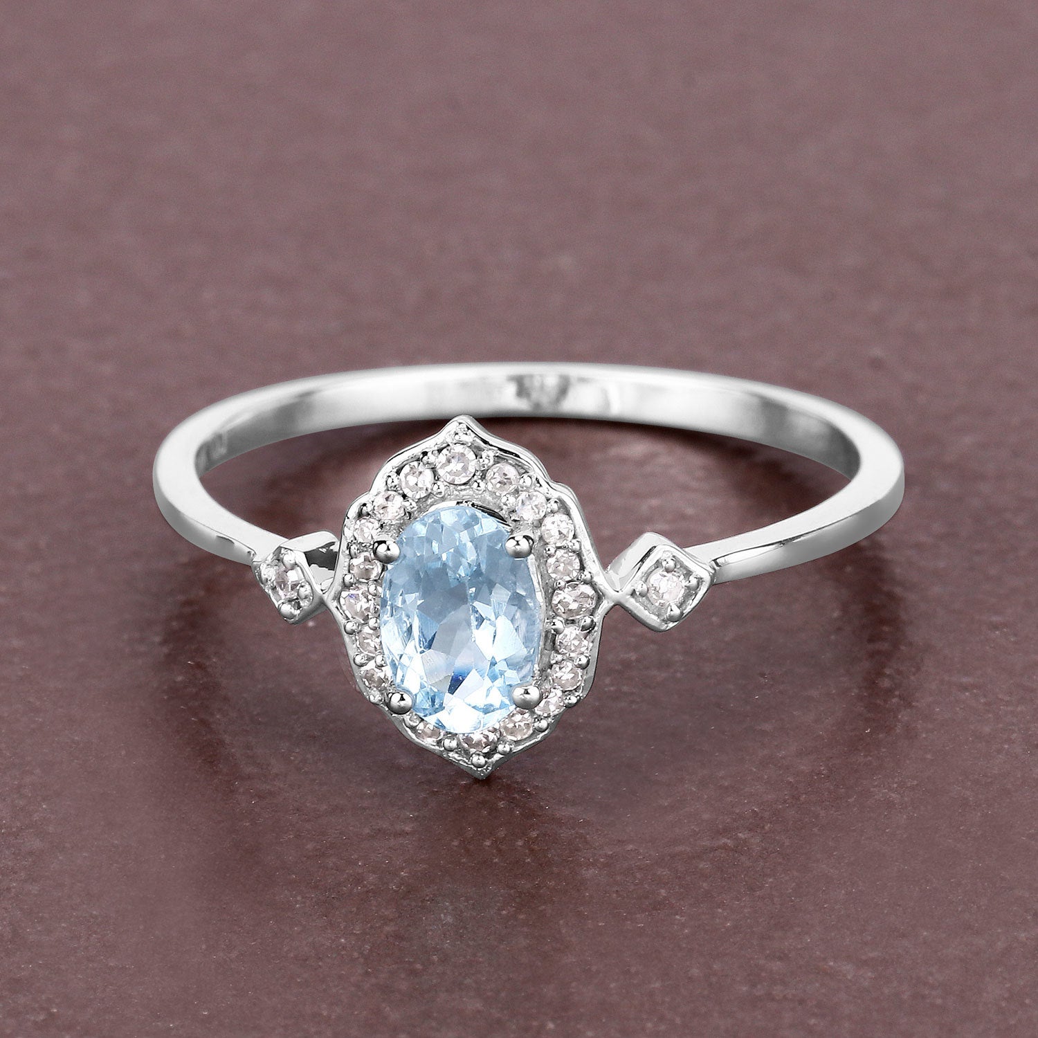 0.48 Carat Genuine Aquamarine and White Diamond 14K White Gold Ring DestGlow