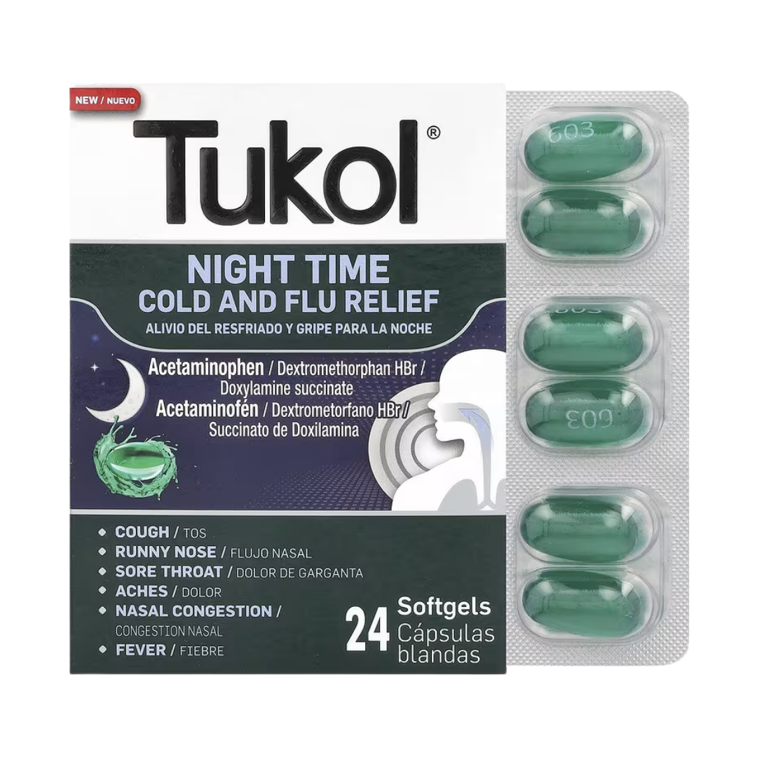 Tukol Nighttime Cough & Flu Softgels (24 Count) by Farmacias Savia