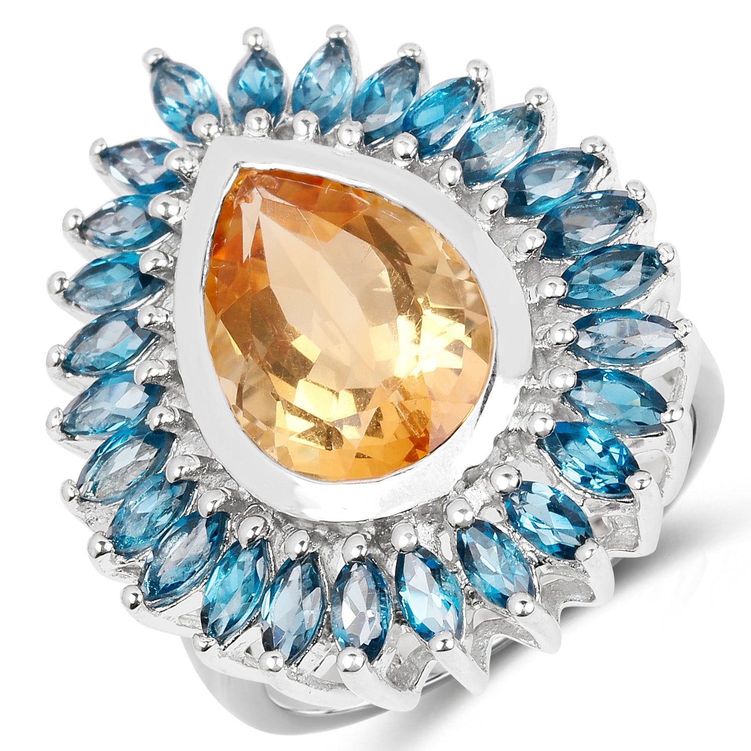 7.54 Carat Genuine Citrine & London Blue Topaz .925 Sterling Silver Ring by Bids.com