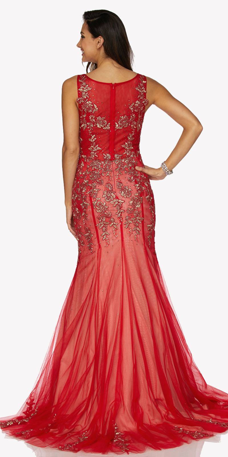 Juliet 656 Sleeveless Appliqued Mermaid Gown Godets and Train by DiscountDressShop