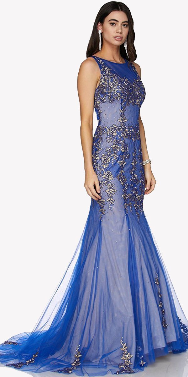 Juliet 656 Sleeveless Appliqued Mermaid Gown Godets and Train by DiscountDressShop