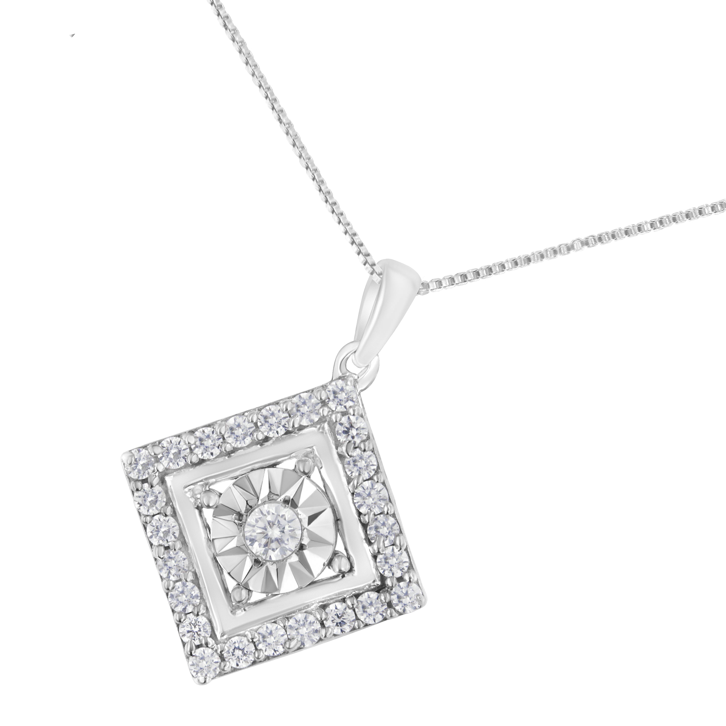 10KT White Gold 1/2 cttw Diamond Square Pendant Necklace (I-J Color, I2-I3 Clarity) by Bids.com