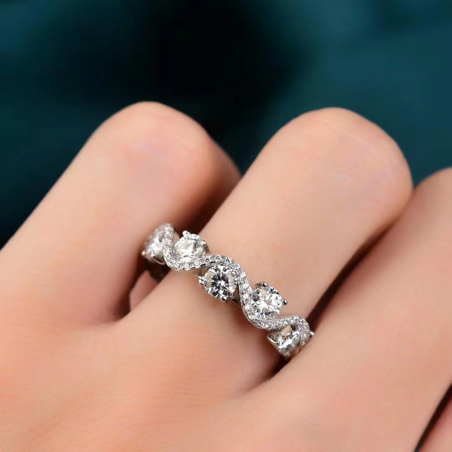 Sparkala™ Eternity Platinum Over Pure Sterling Silver Ring by Sparkala