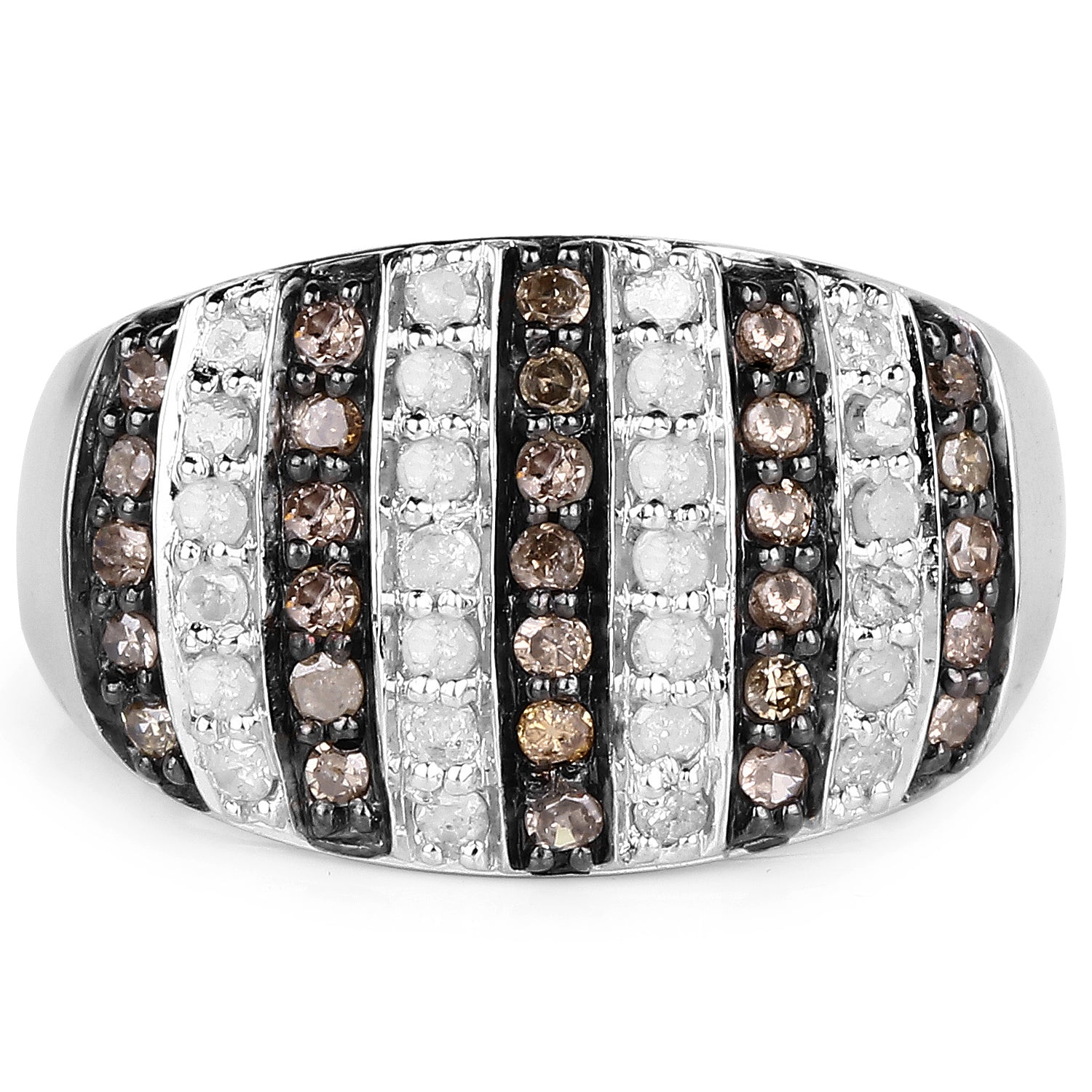 0.83 Carat Genuine Champagne Diamond and White Diamond .925 Sterling Silver Ring by Bids.com
