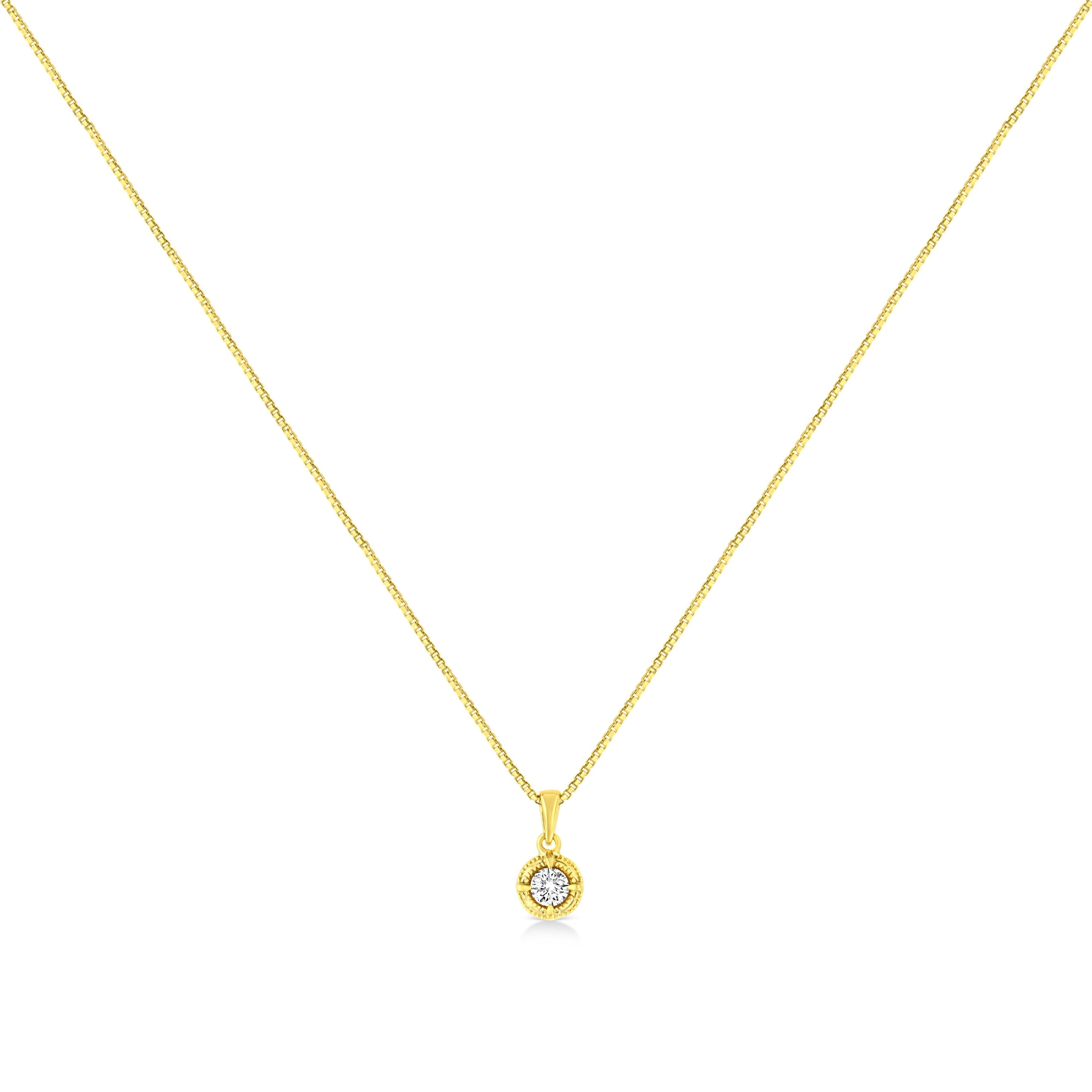14K Yellow Gold Plated .925 Sterling Silver 1/2 Cttw Brilliant Round Cut Diamond Solitaire Milgrain 18" Pendant Necklace (K-L Color, I2-I3 Clarity)