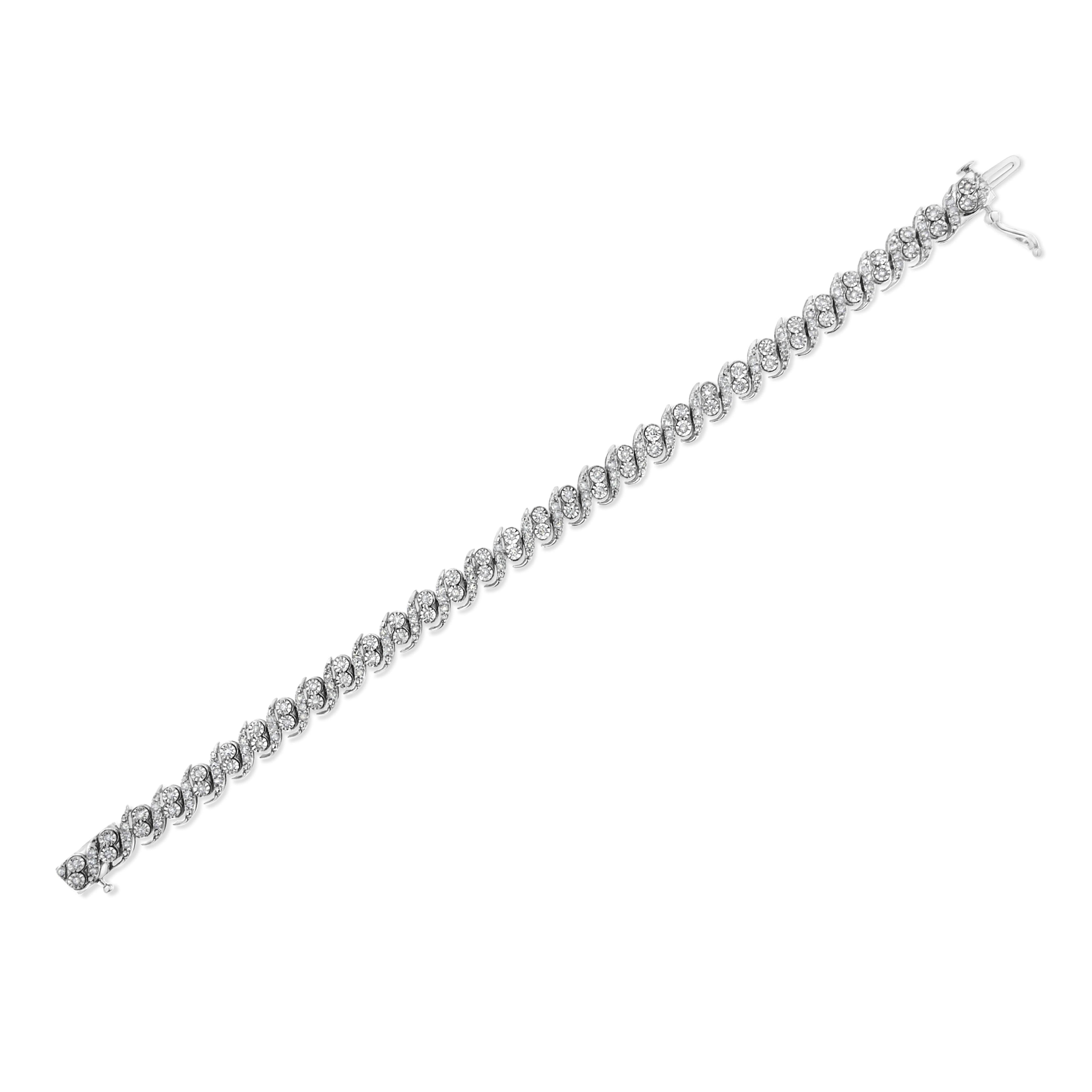 .925 Sterling Silver 2.0 Cttw Round-Cut Diamond "S" Link Bracelet (I-J Color, I3 Clarity) - 7.25" by Bids.com
