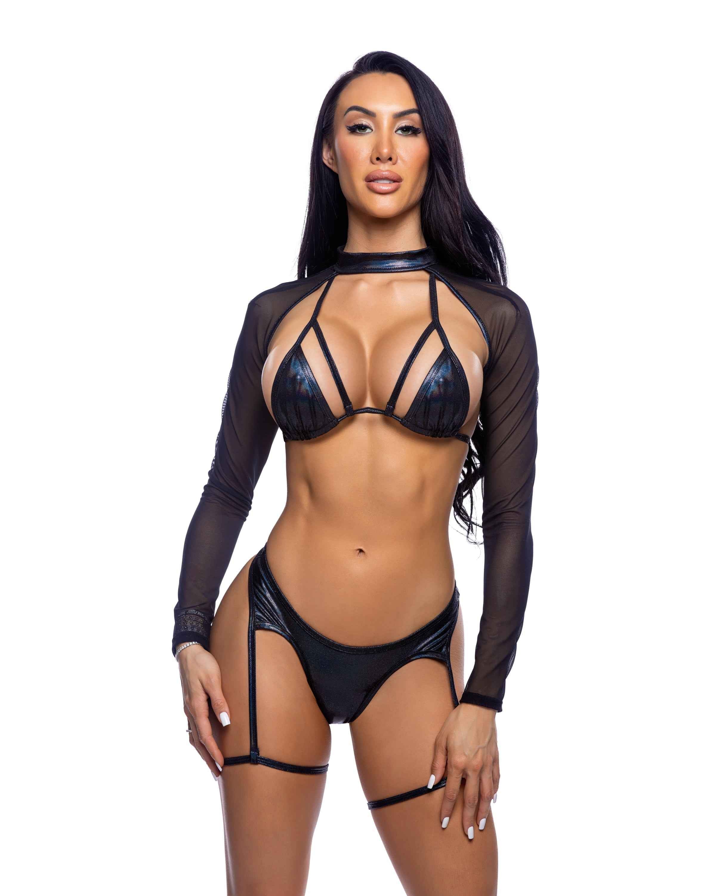 2PC Bikini Set with Attached Garter Straps