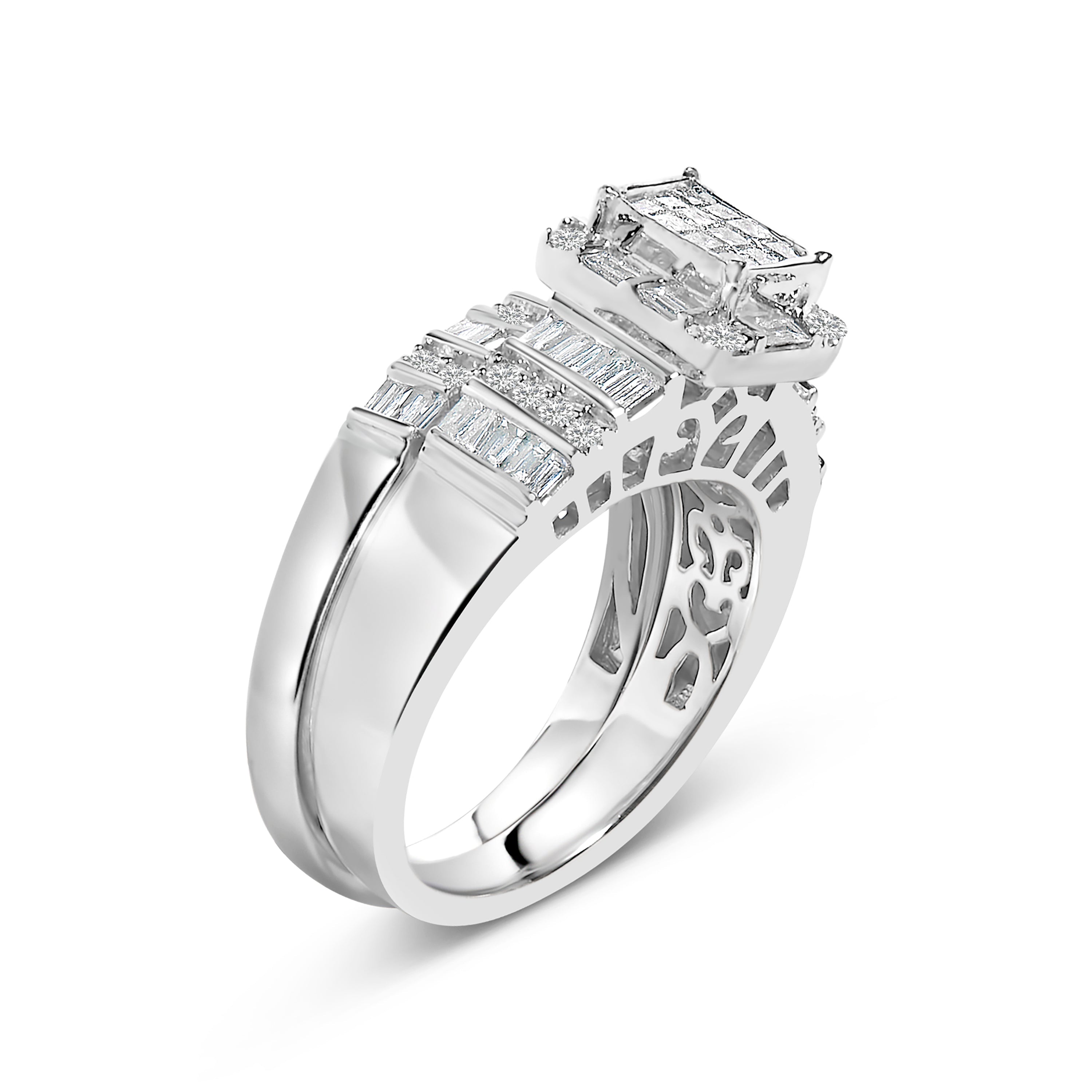 Sterling Silver 1.0 Cttw Diamond Composite Head Bridal Engagement Ring Set by Bids.com