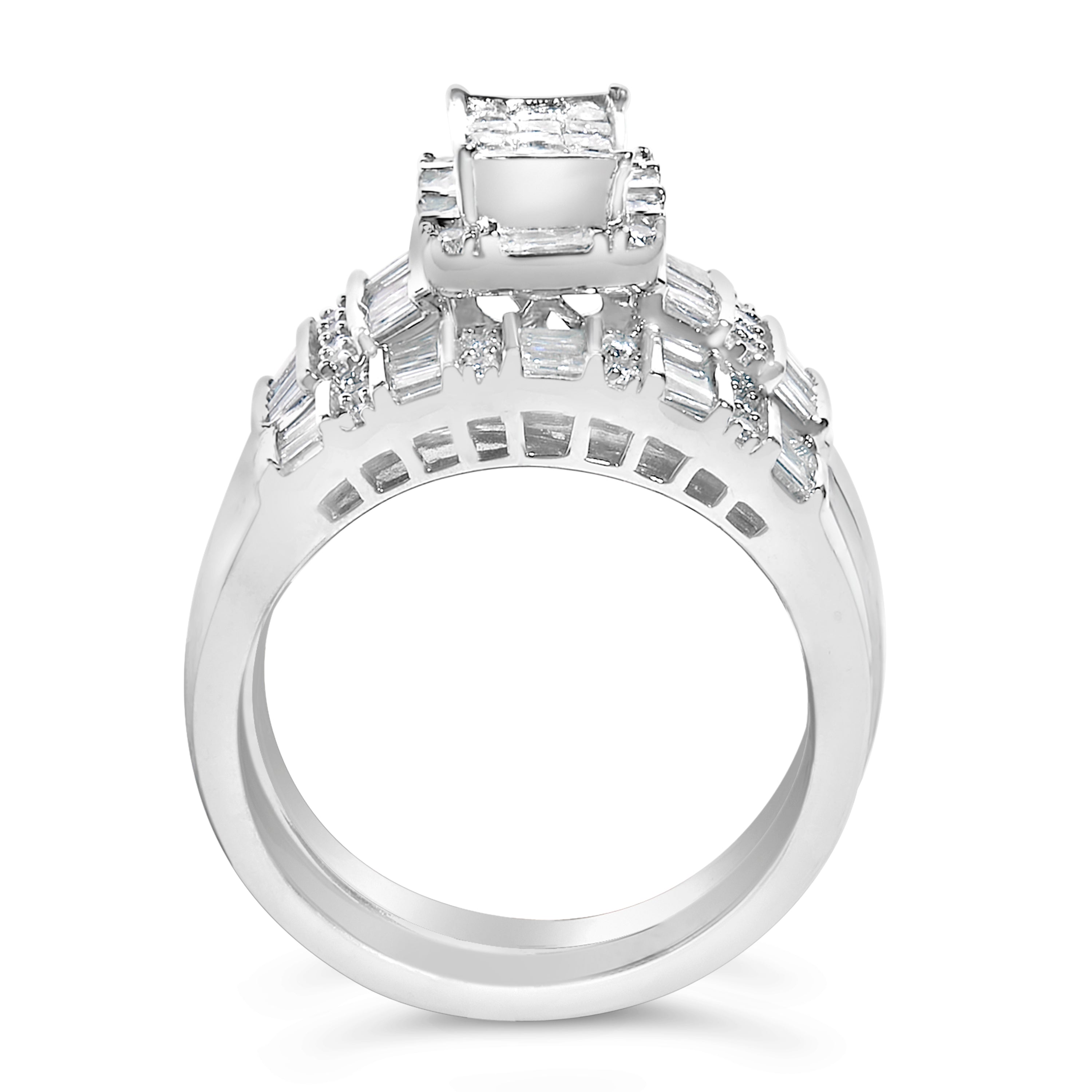 Sterling Silver 1.0 Cttw Diamond Composite Head Bridal Engagement Ring Set by Bids.com