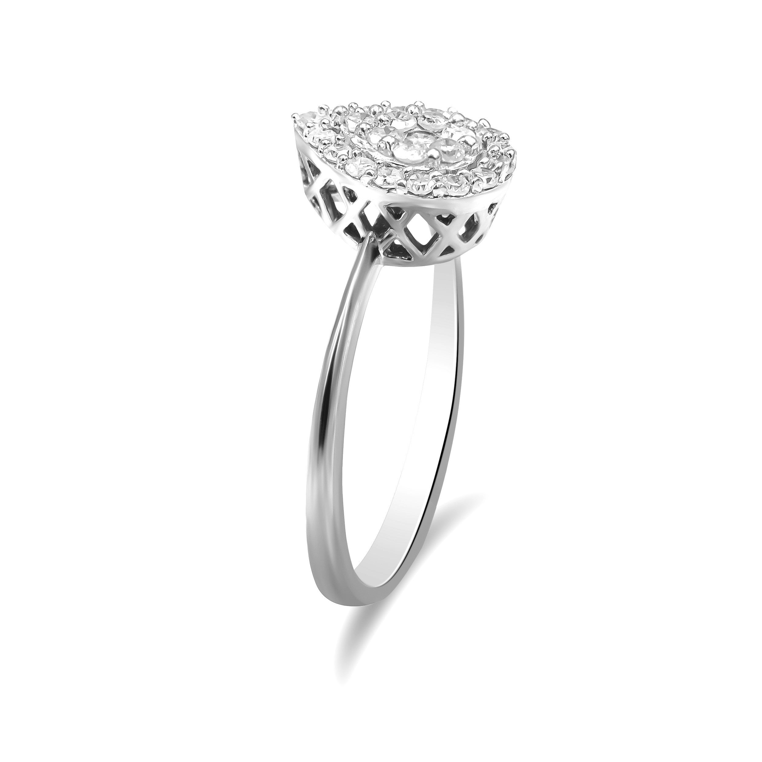 10K White Gold 3/8 Cttw Round-Cut Lab Grown Diamond Cluster Pear Promise Ring (G-H Color, VS2-SI1 Clarity) - Size 7 DestGlow