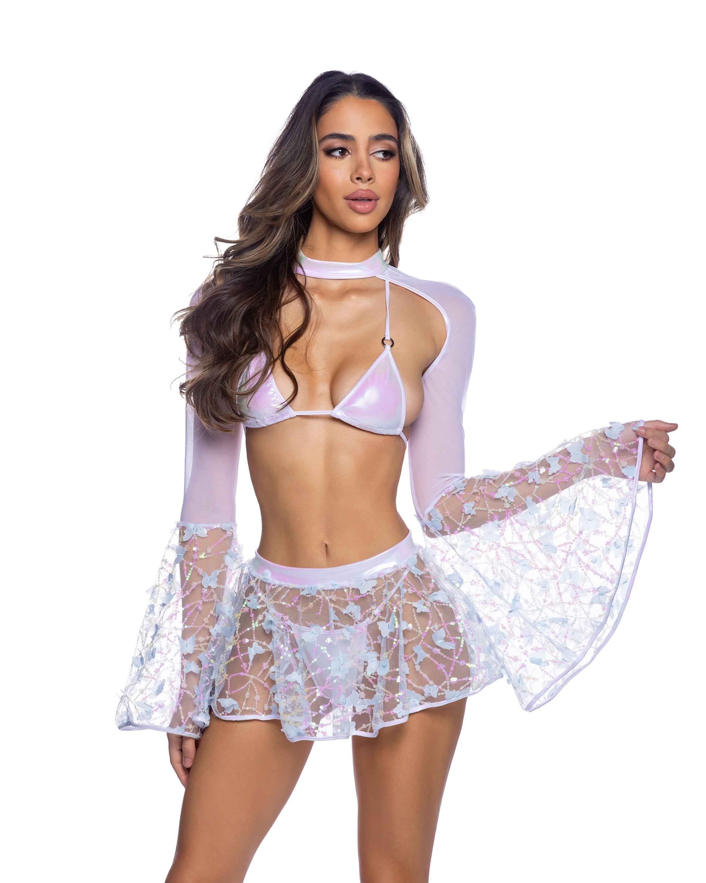 2PC Metallic Iridescent Bikini Set with Ring Detail