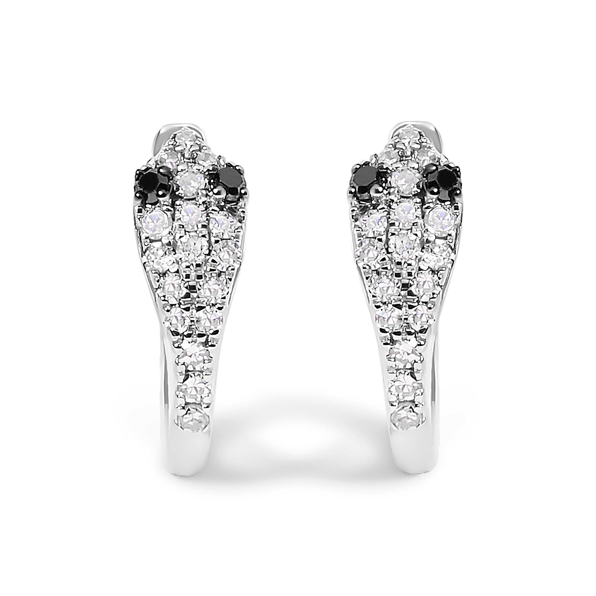 10K White Gold 1/5 Cttw Diamond Snake Eyes Huggy Hoop Earrings DestGlow