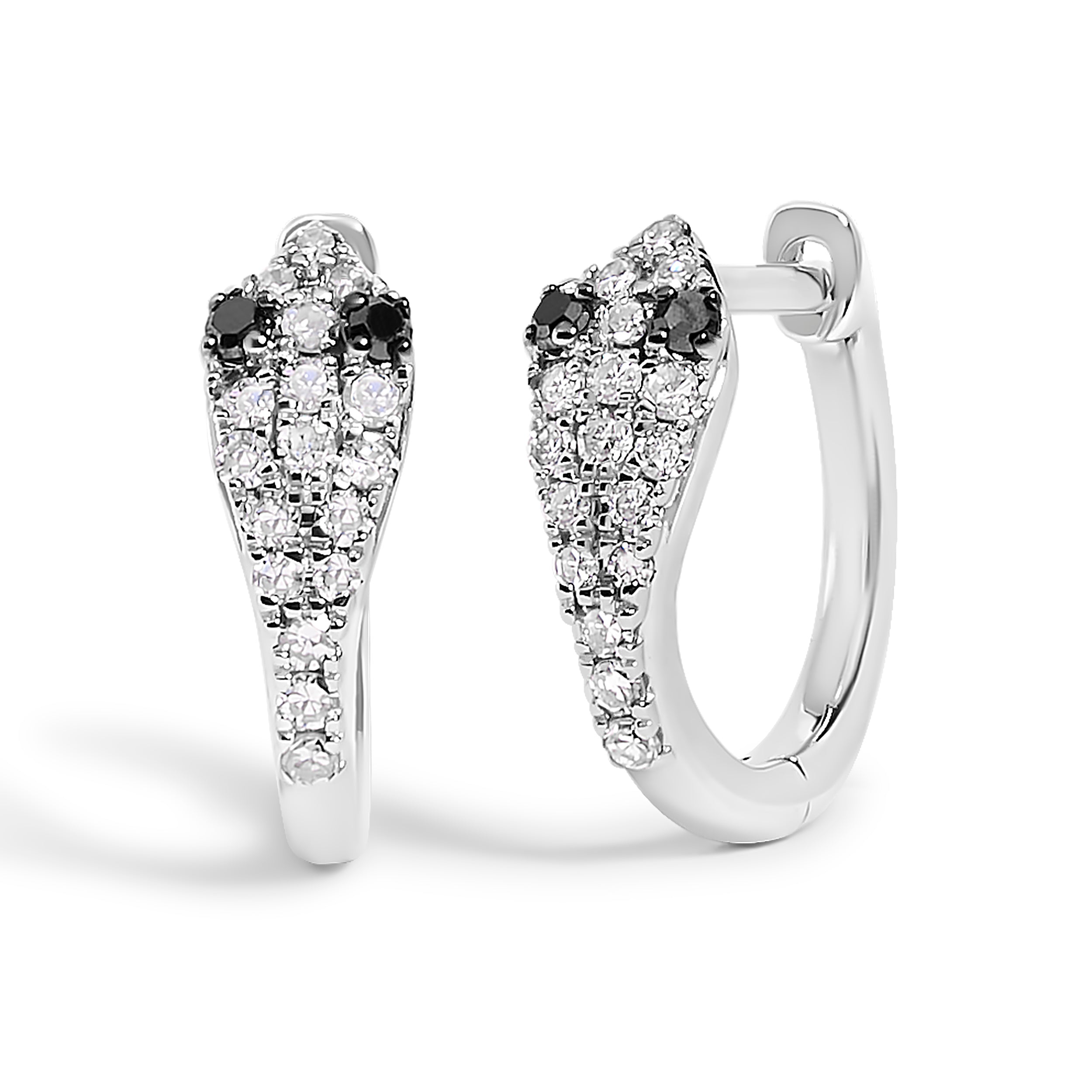 10K White Gold 1/5 Cttw Diamond Snake Eyes Huggy Hoop Earrings DestGlow