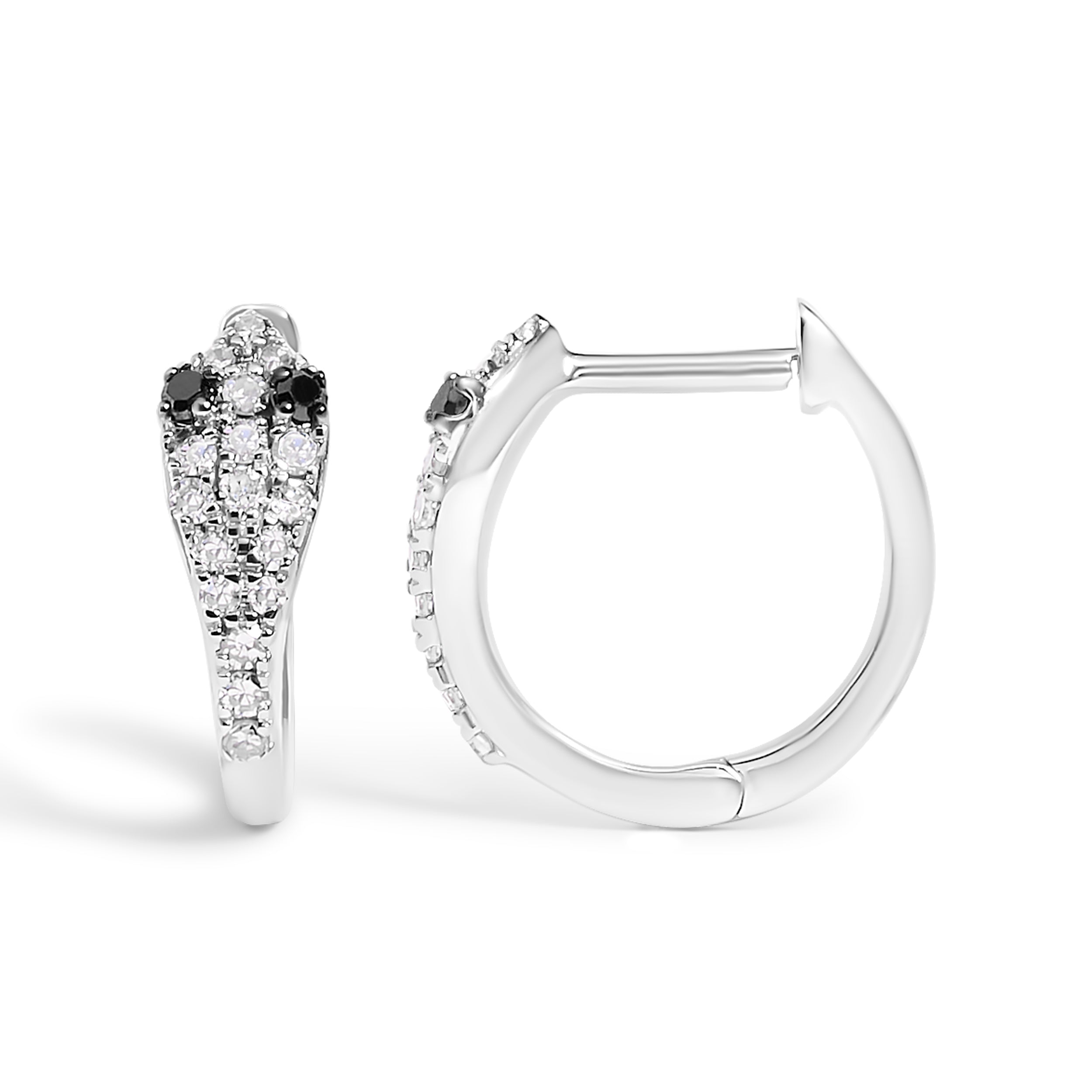 10K White Gold 1/5 Cttw Diamond Snake Eyes Huggy Hoop Earrings DestGlow