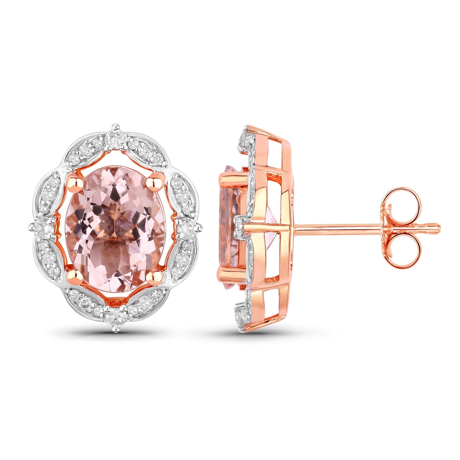 3.52 Carat Genuine Morganite and White Diamond 14K Rose Gold Earrings by Bids.com