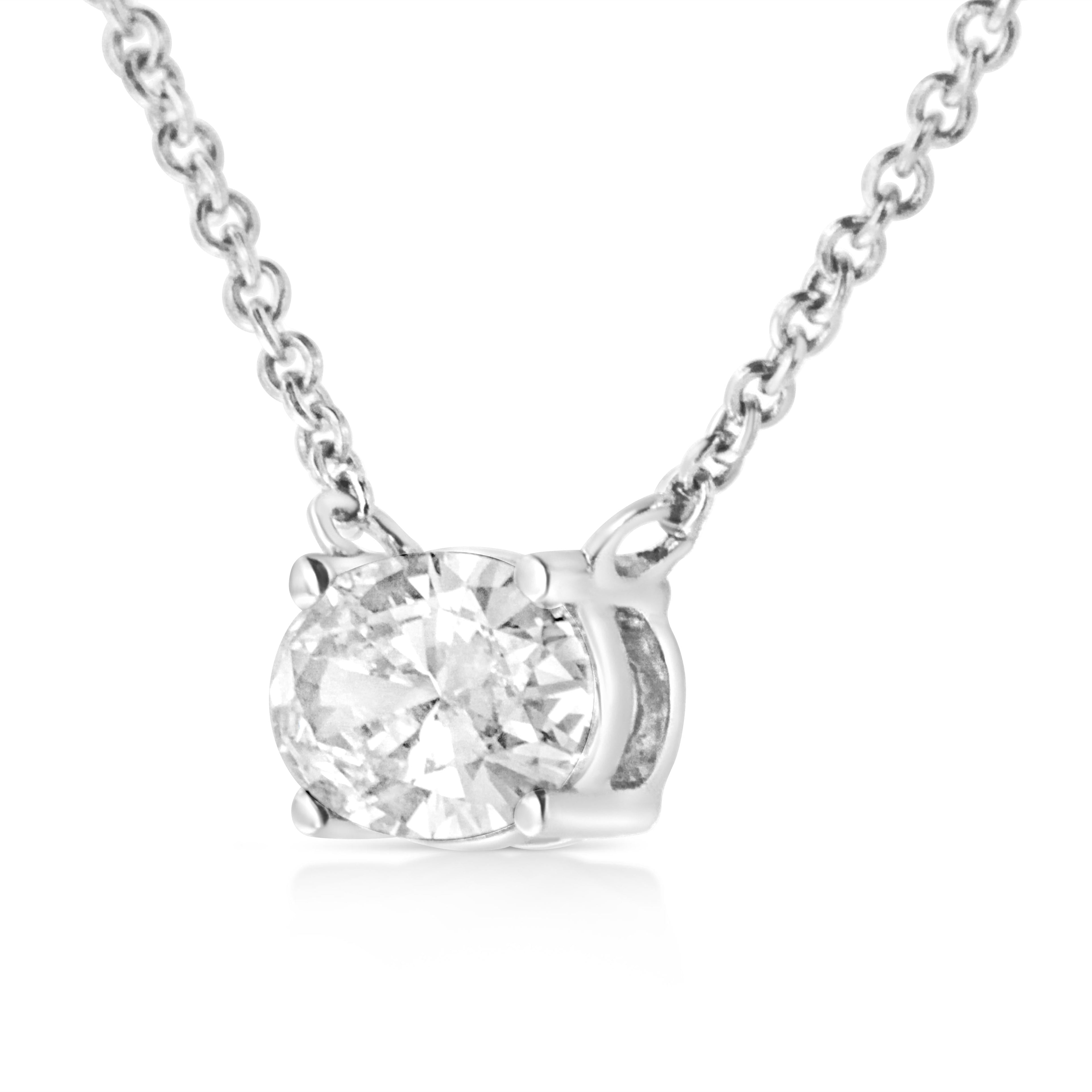 14K White Gold 1/2 Cttw Lab Grown Oval Shape Solitaire Diamond East West 18" Pendant Necklace (E-F Color, VS1-VS2 Clarity) DestGlow