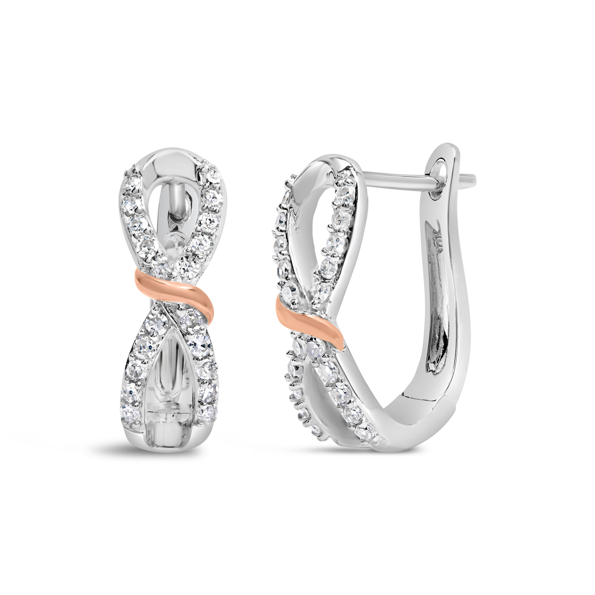 10K White and Rose Gold 1/3 Cttw Diamond Infinite and Ribbon Hoop Earrings (H-I Color, I1-I2 Clarity) by Bids.com