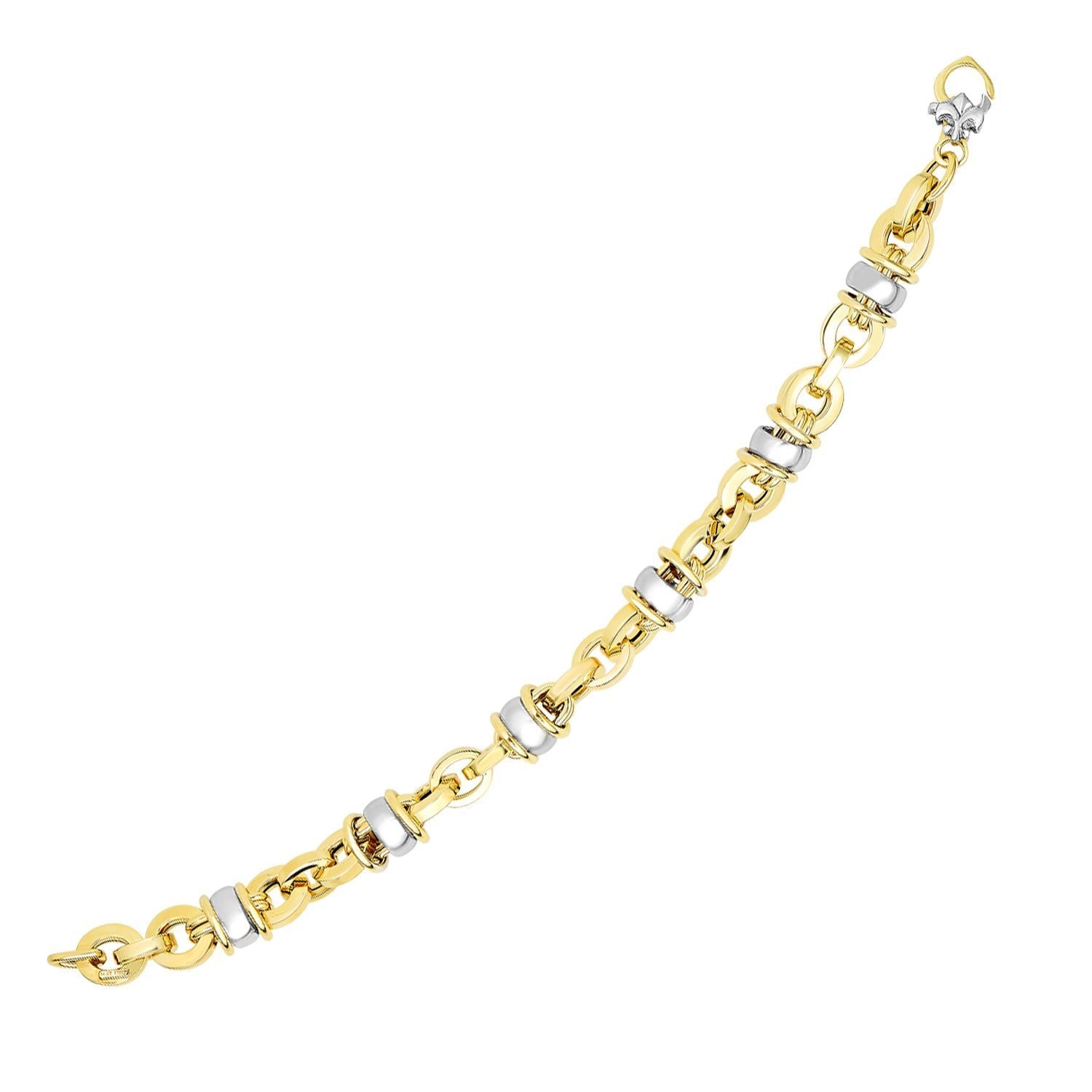 14k Two-Tone Gold Oval Bracelet with Barrel Bead Connectors by Bids.com