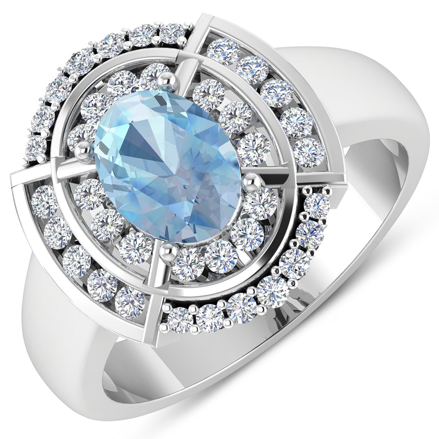 1.57 Carat Genuine Aquamarine and White Diamond 14K White Gold Ring by Bids.com