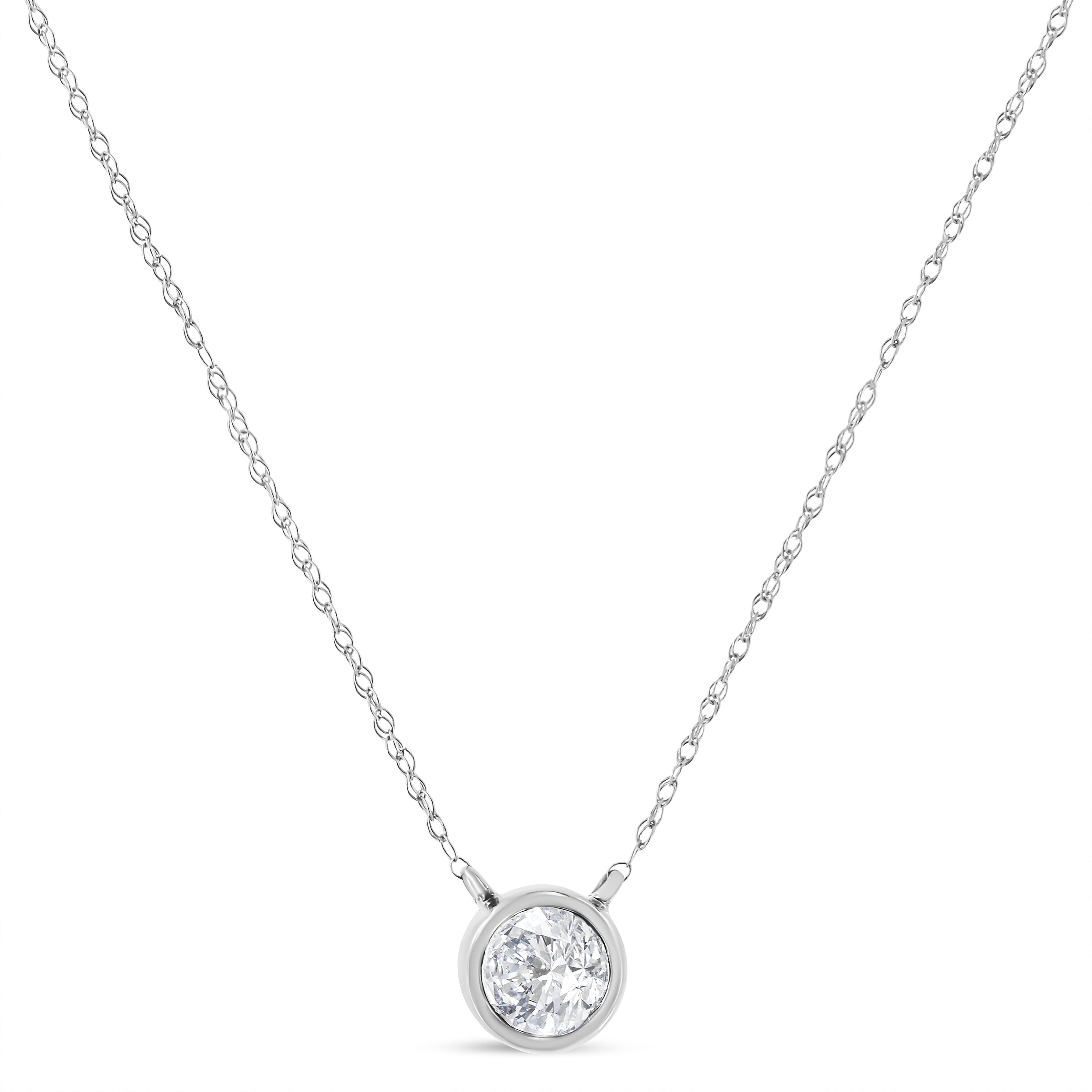 14K White Gold 1/2 Cttw Lab Grown Diamond Modern Bezel-Set Solitaire 16"-18" Pendant Necklace (F-G Color, VS2-SI1 Clarity) by Bids.com