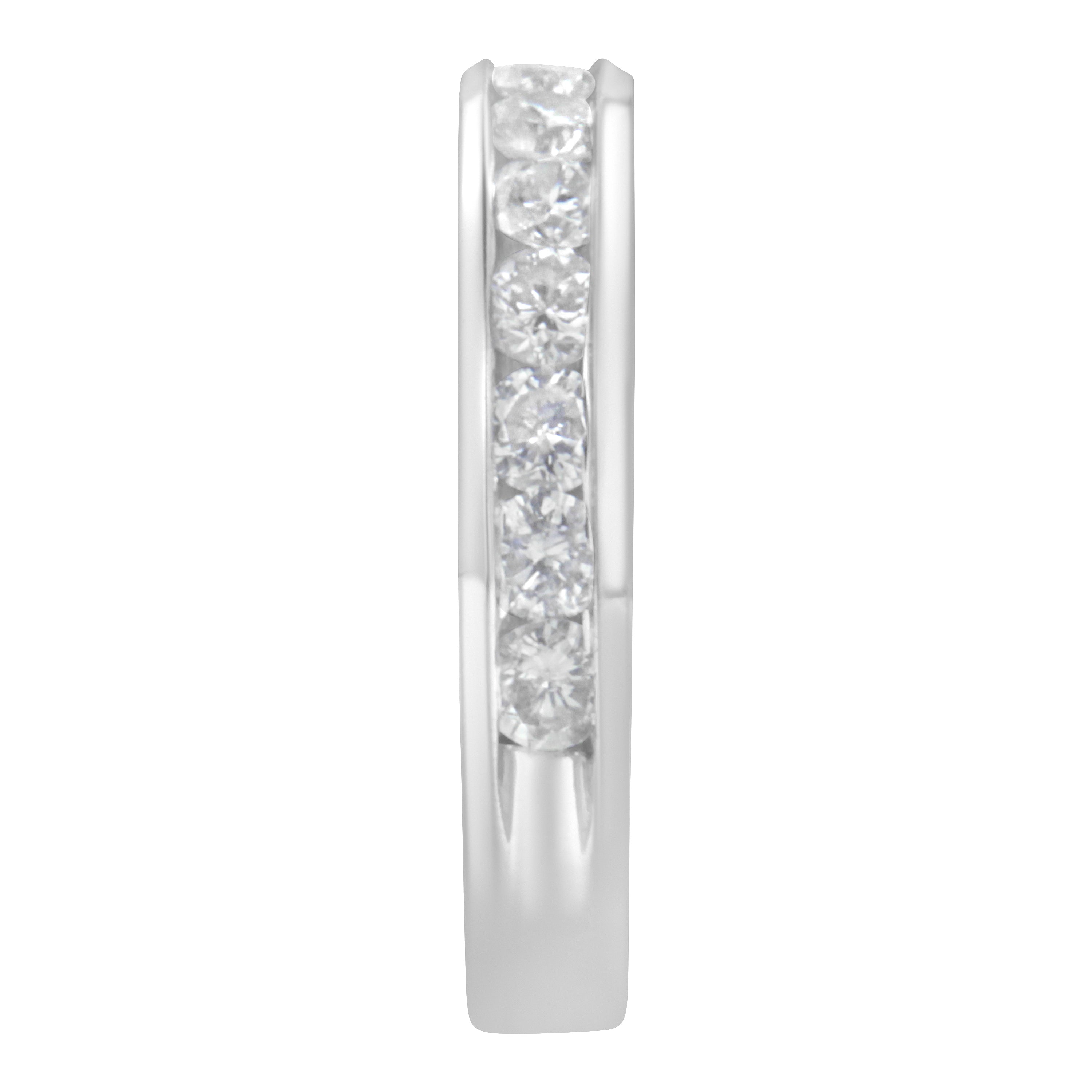 IGI Certified 1.0 Cttw Diamond 18K White Gold Channel-Set Half-Eternity Band Wedding Ring (E-F Color, I1-I2 Clarity) - Size 5-1/2 by Bids.com