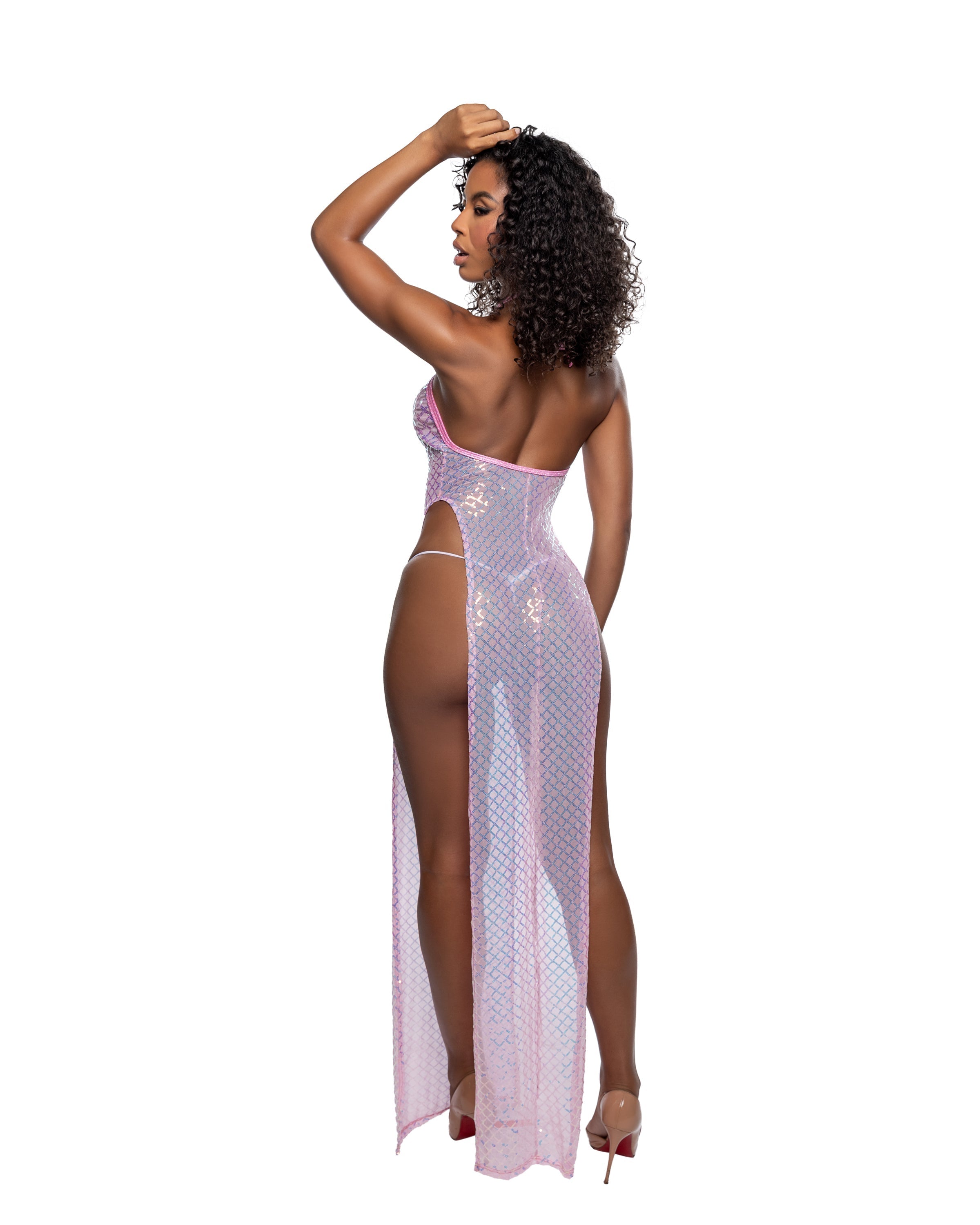 Diamond Sequin Mesh Slit Gown Festival Cover Up DestGlow