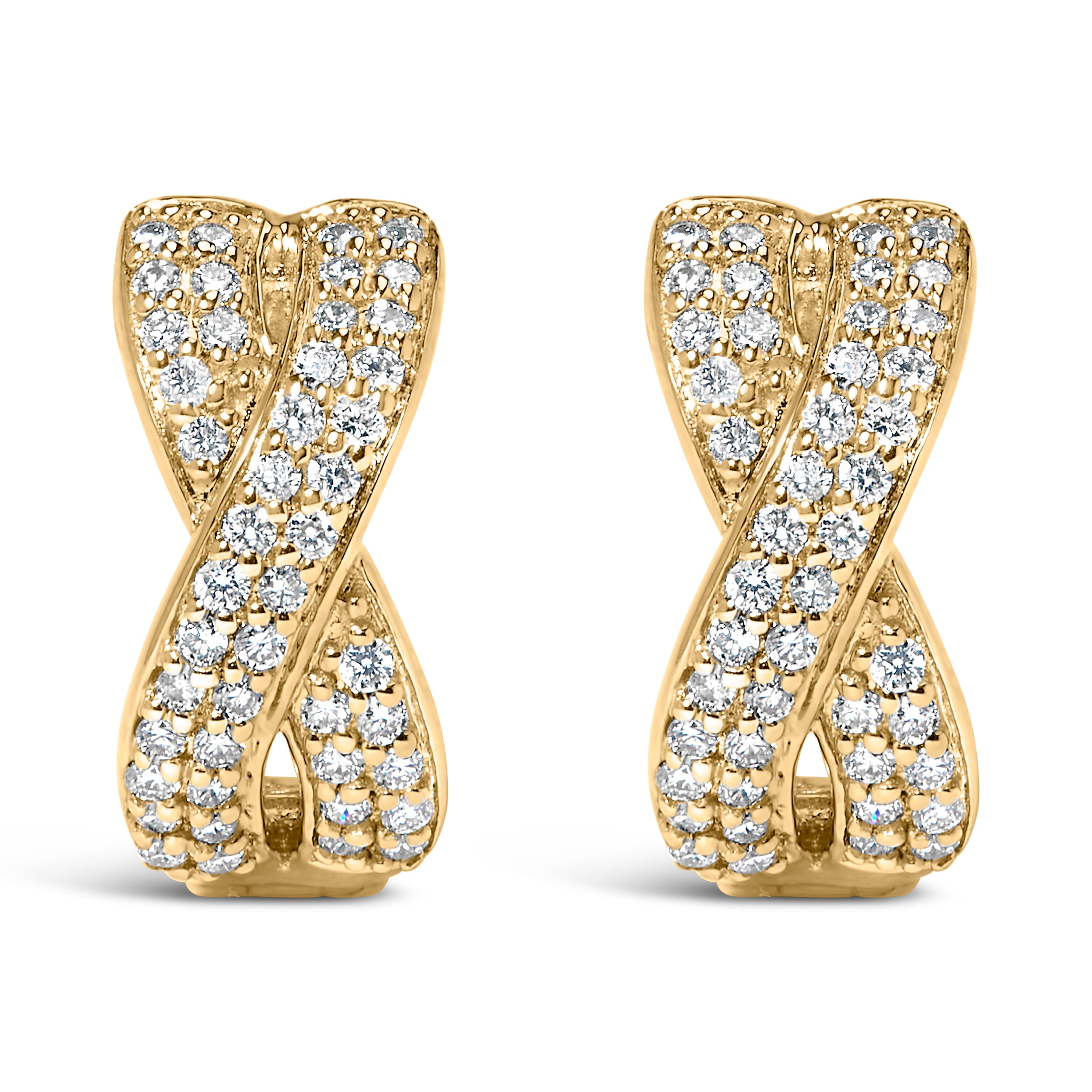 14K Yellow Gold 1/3 Cttw Diamond Criss Cross Huggie Hoop Earrings (G-H Color, SI2-I1 Clarity) by Bids.com