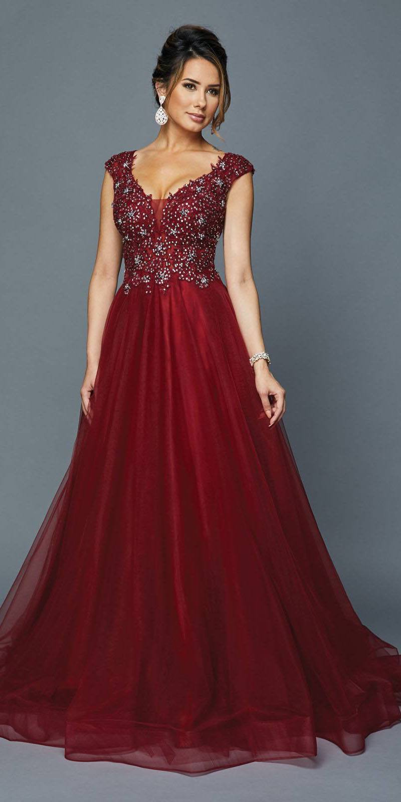 Juliet 684 Cap Sleeved Long Formal Dress with Appliques by DiscountDressShop